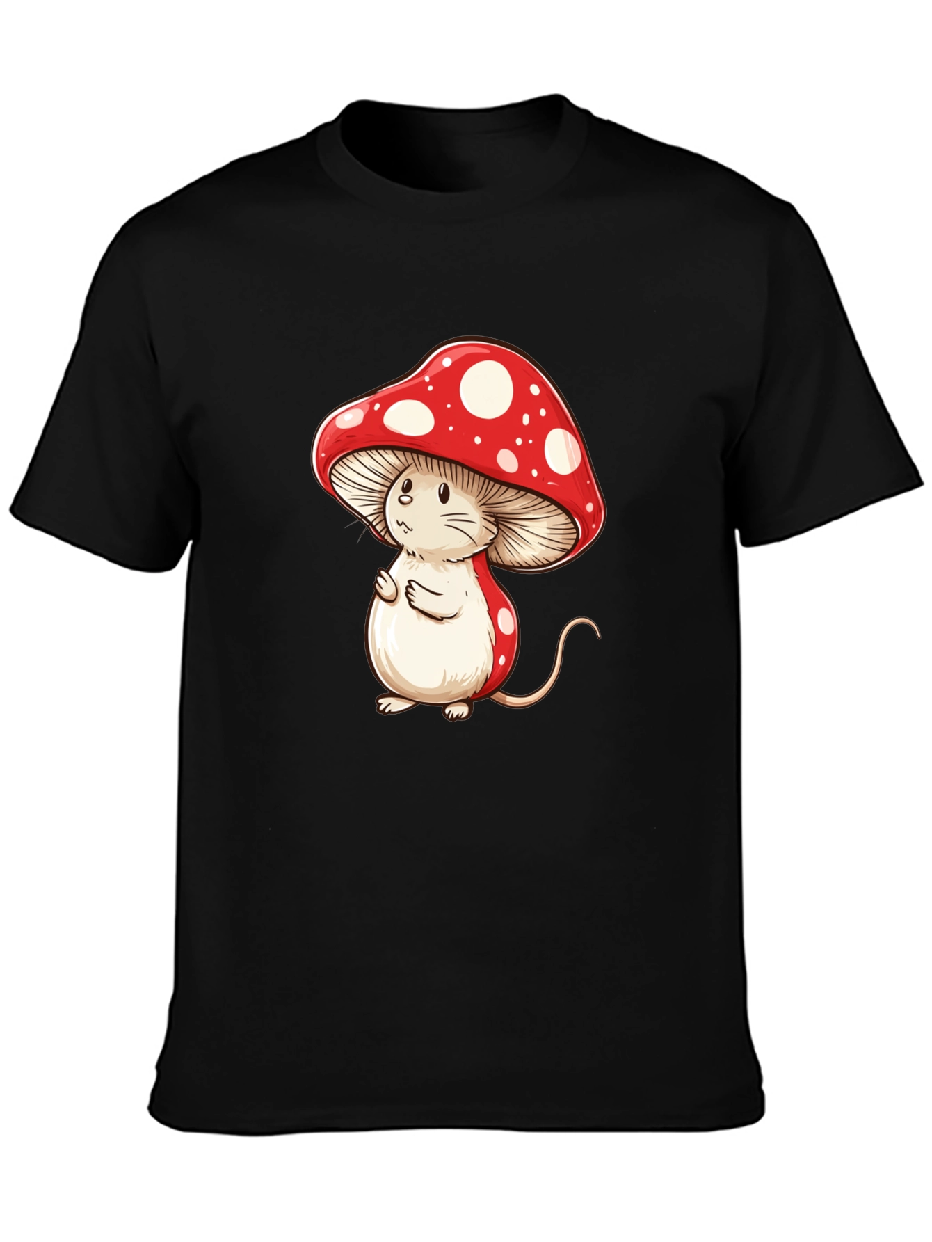 Black Mushroom Mouse T-Shirt - Fun Cartoon Graphic Tee view 3