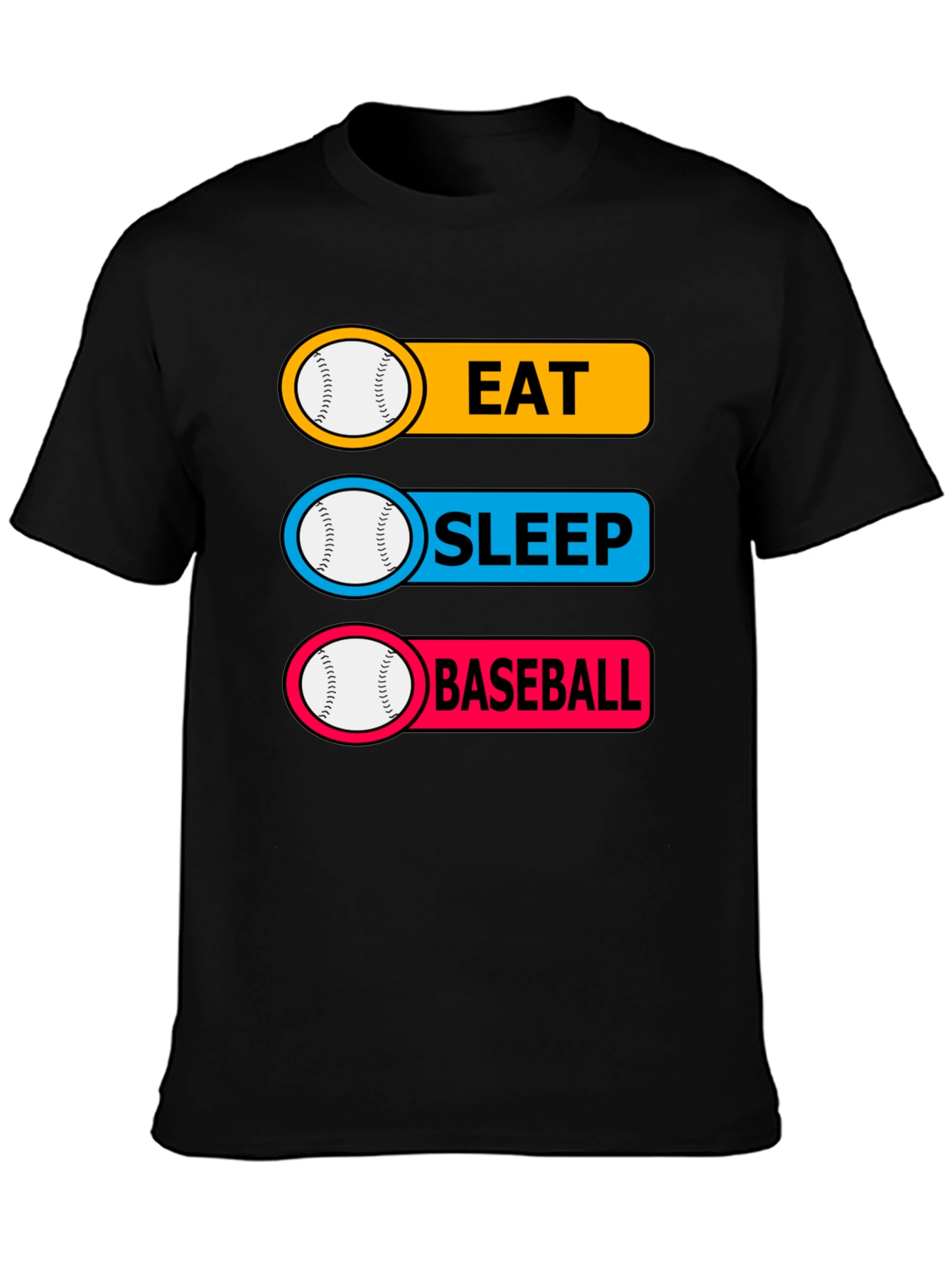 Black Eat Sleep Baseball T-Shirt Funny Sports Tee view 3