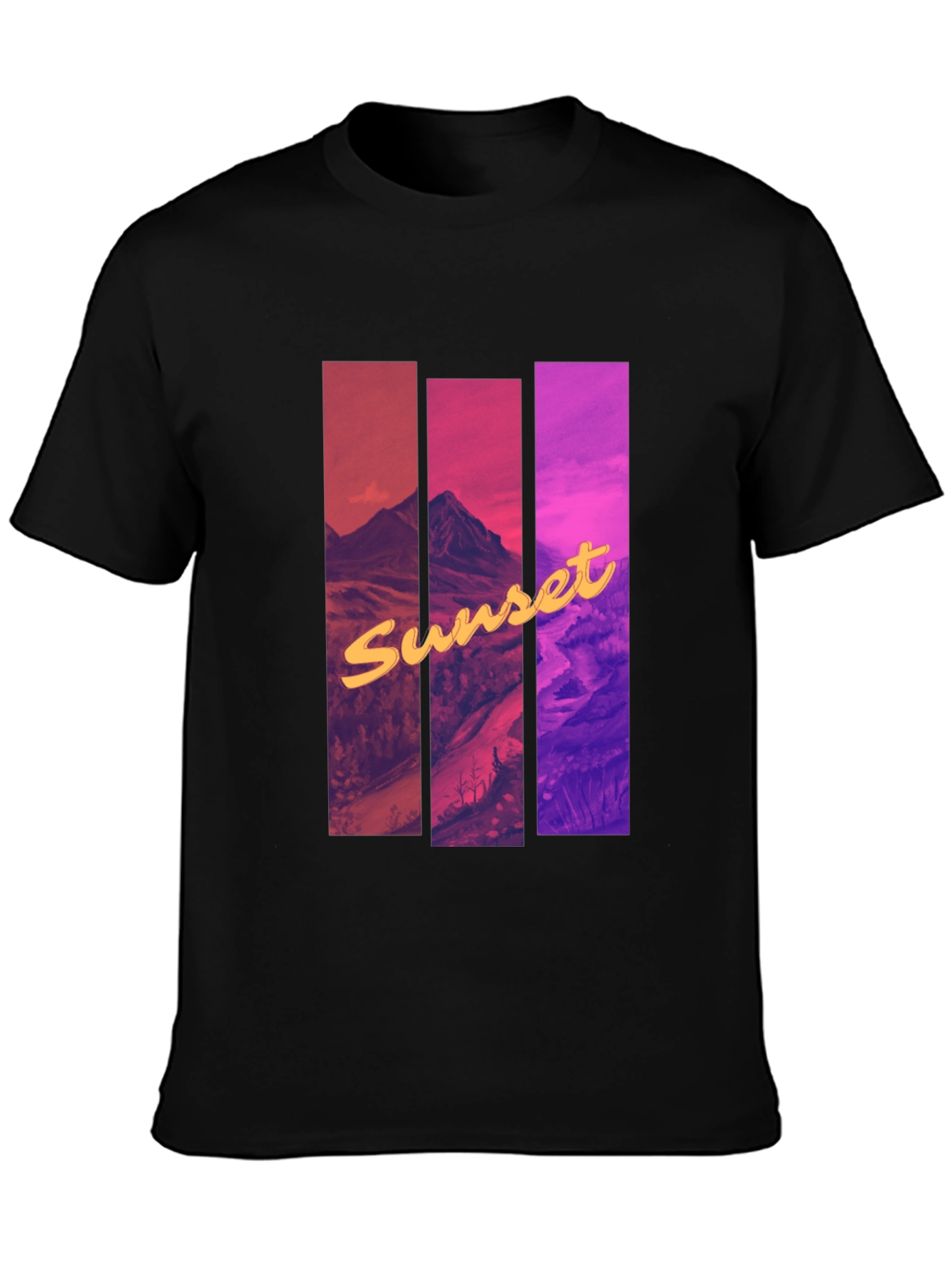 Black Sunset Mountain Graphic Tee - Black Cotton Blend view 3