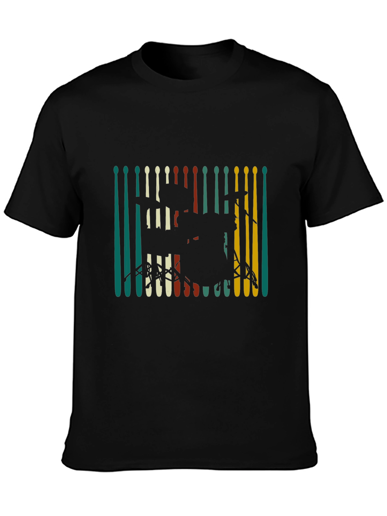 Black Drum Set Graphic Tee - Retro Musician T-Shirt view 3