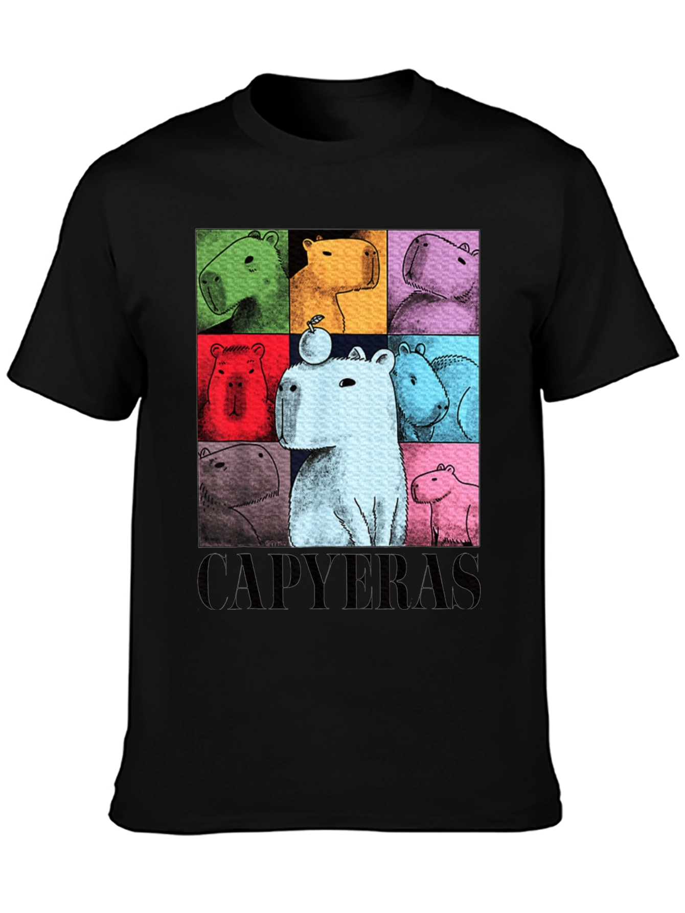 Black Capybara Pop Art Graphic Tee view 3