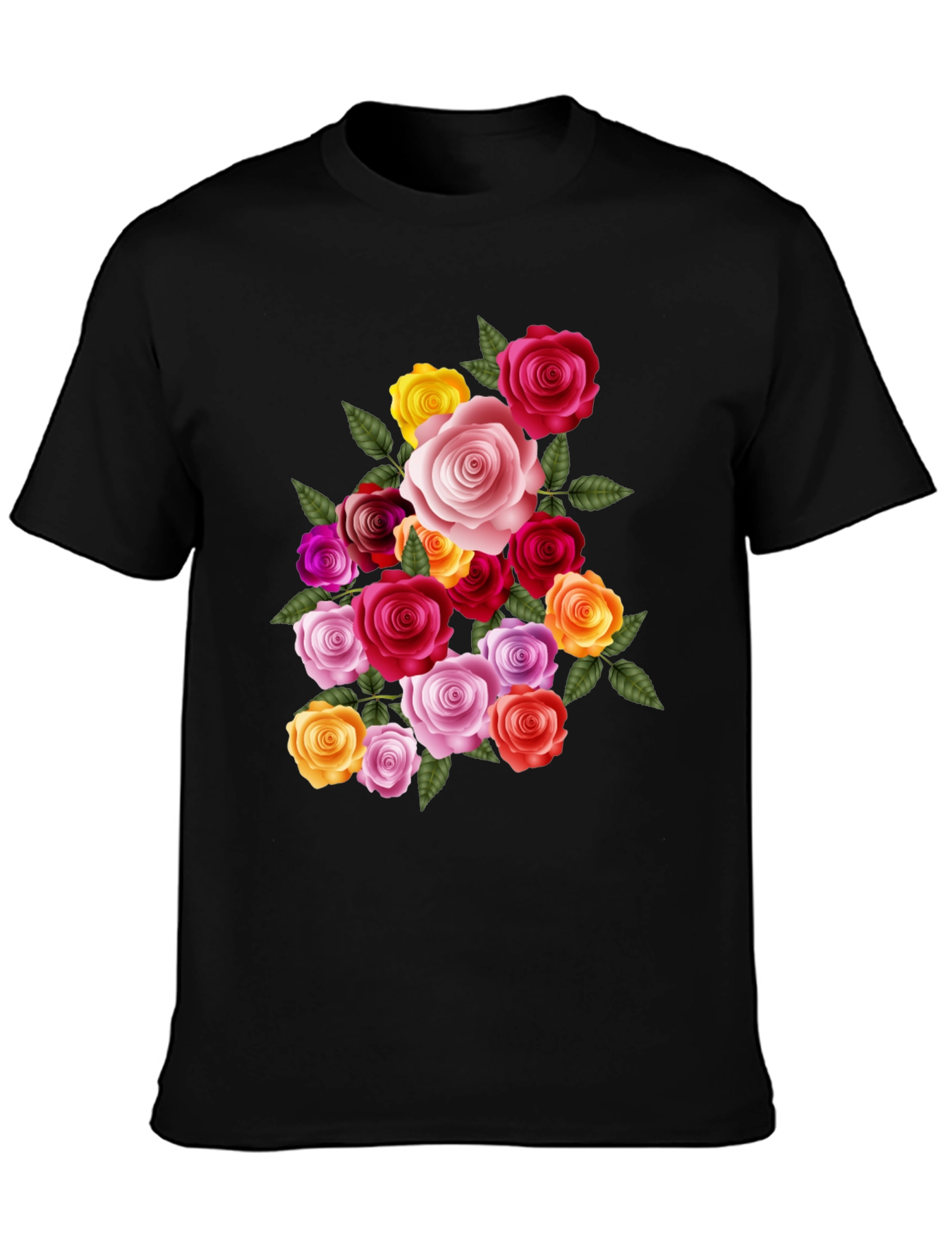 Black Floral Rose Bouquet Graphic Tee - Black view 3