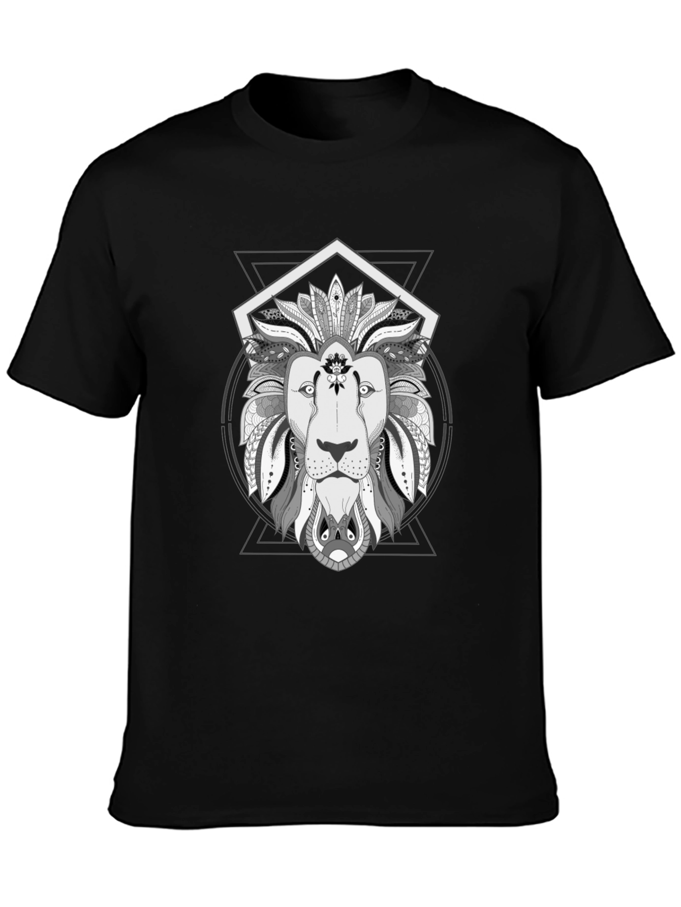 Black Geometric Lion Graphic Tee - Stylish Black T-Shirt view 3