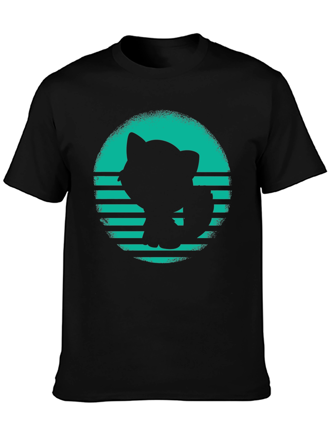Black Retro Cat Silhouette Graphic T-Shirt view 3