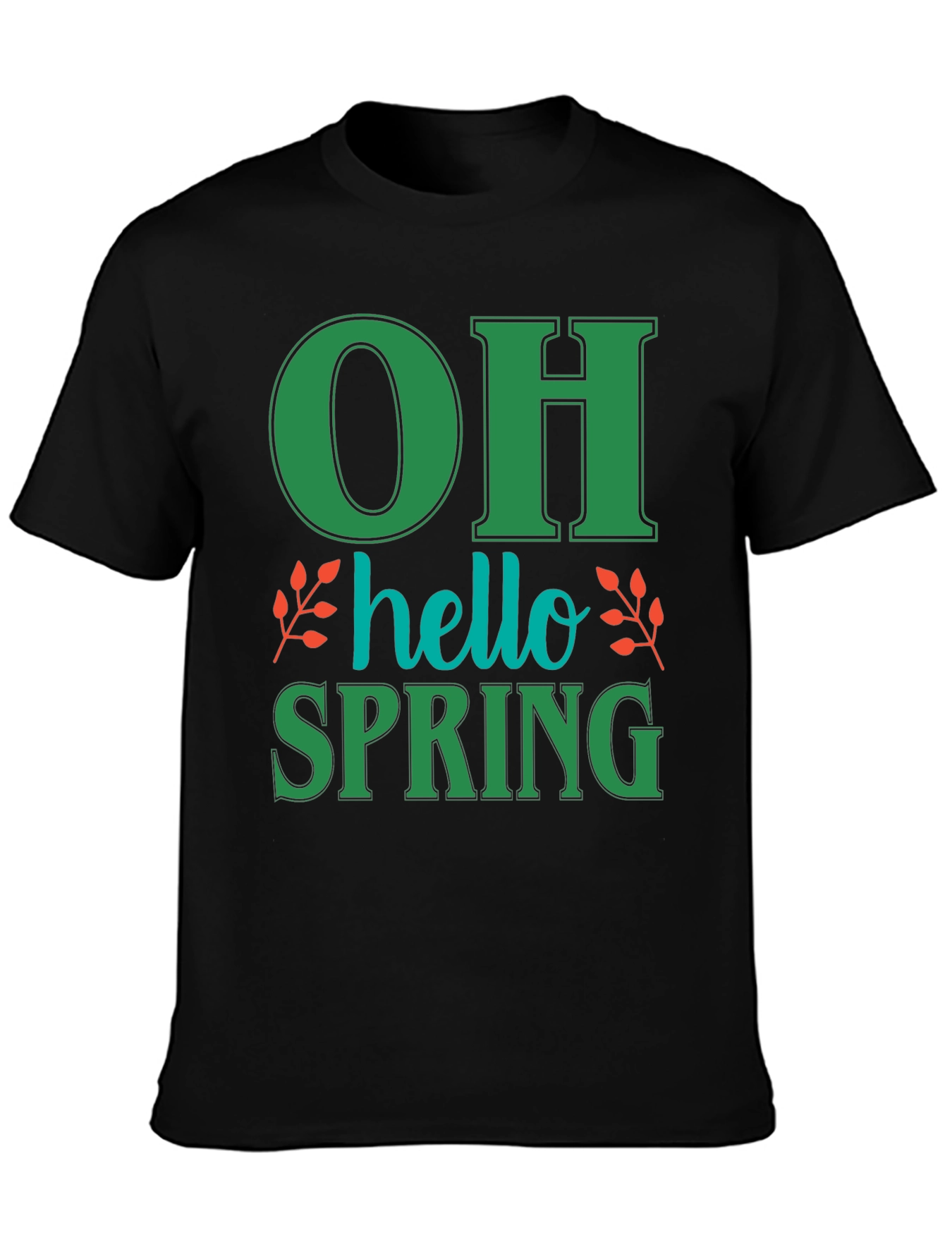 Black Oh Hello Spring T-Shirt - Green Graphic Tee view 3