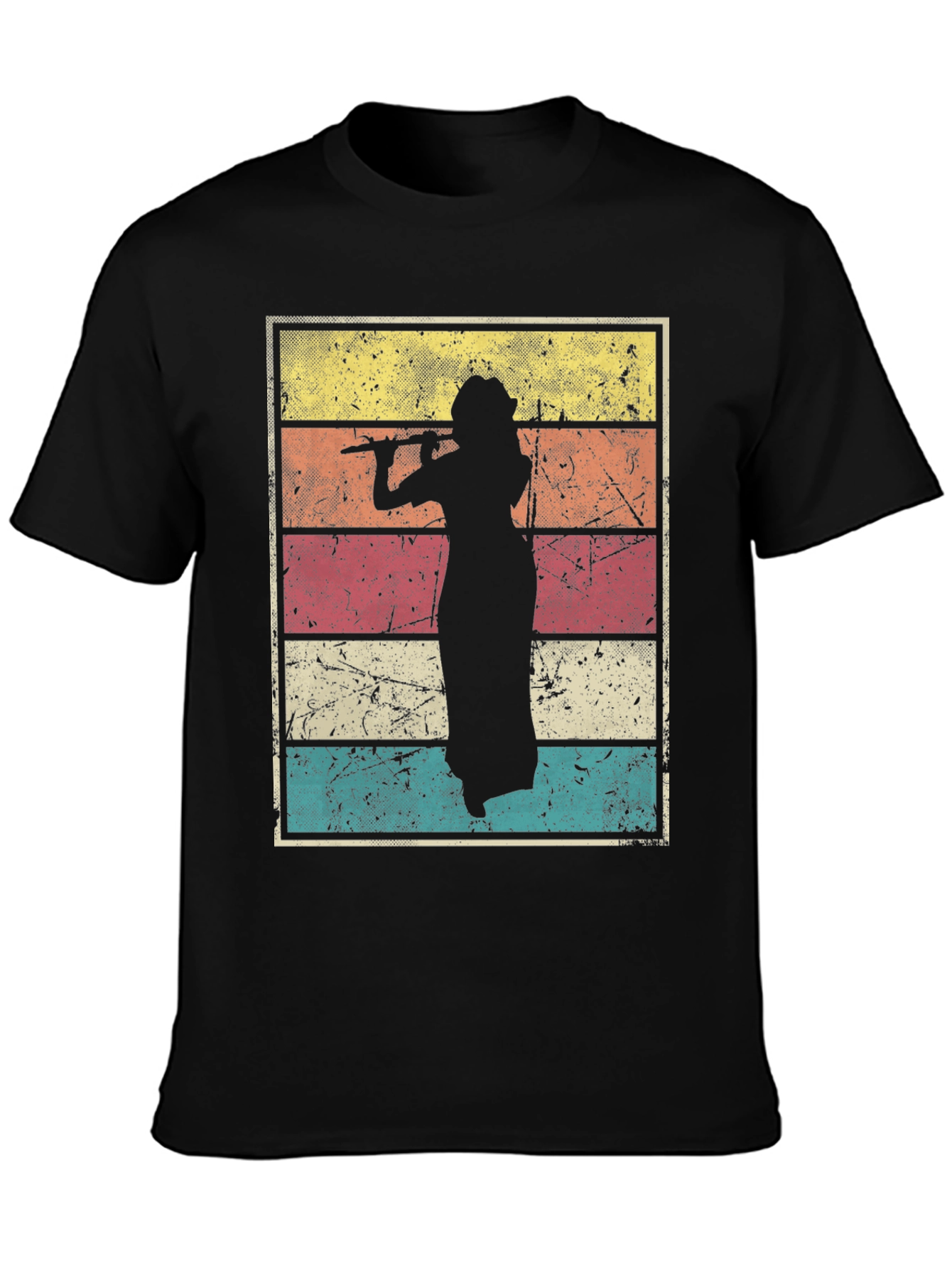 Black Retro Flute Player T-Shirt  view 3