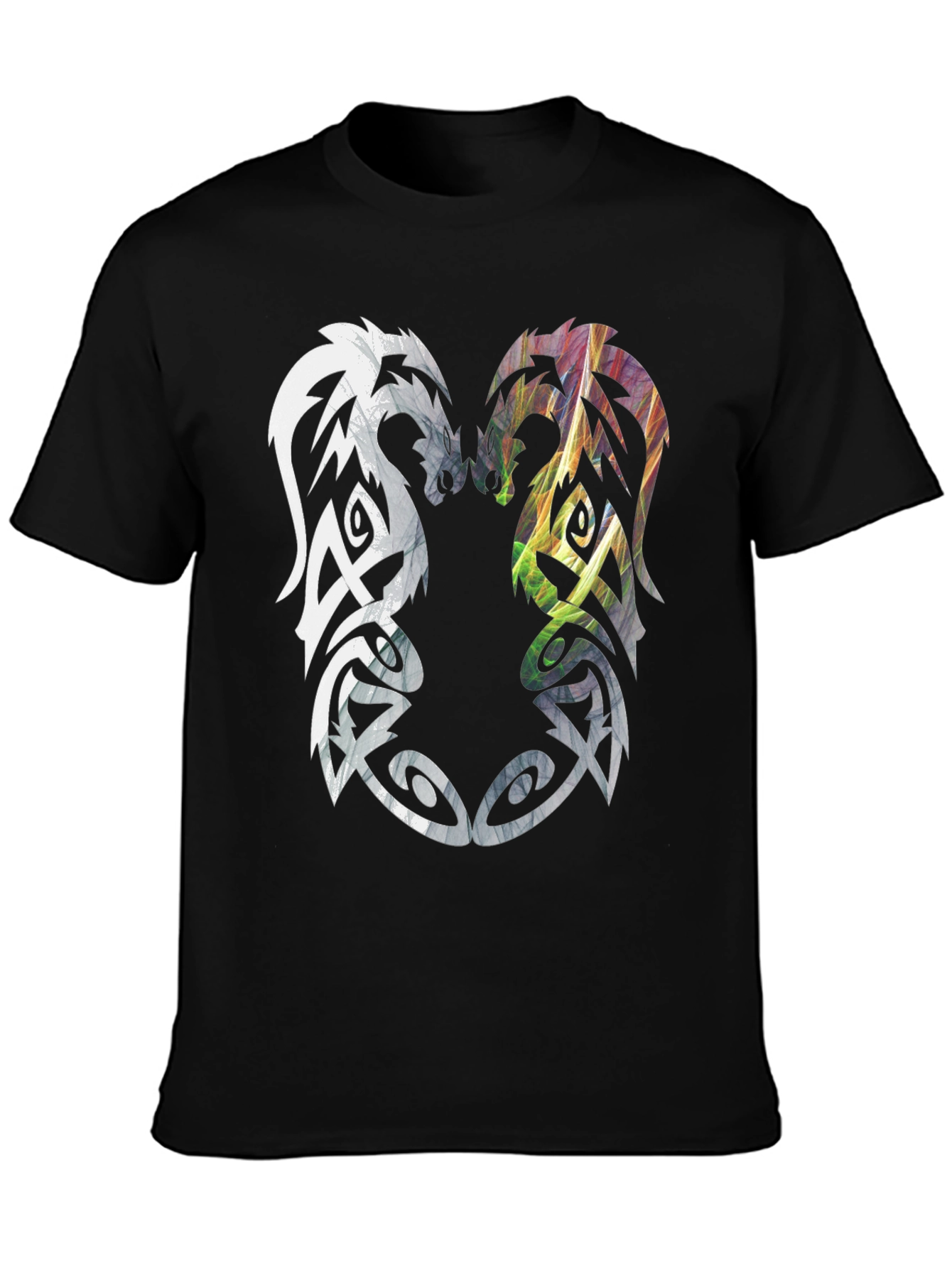 Black Yin Yang Dragon T-Shirt - Men's Black Graphic Tee view 3