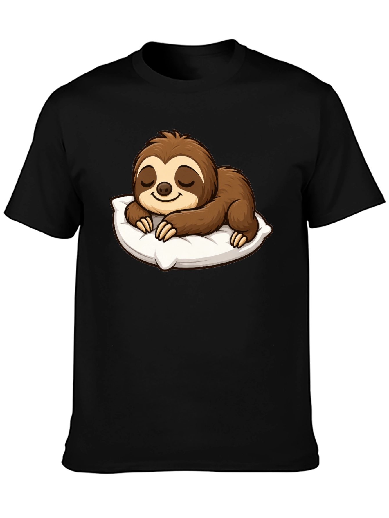 Black Cute Sleeping Sloth Graphic T-Shirt view 3