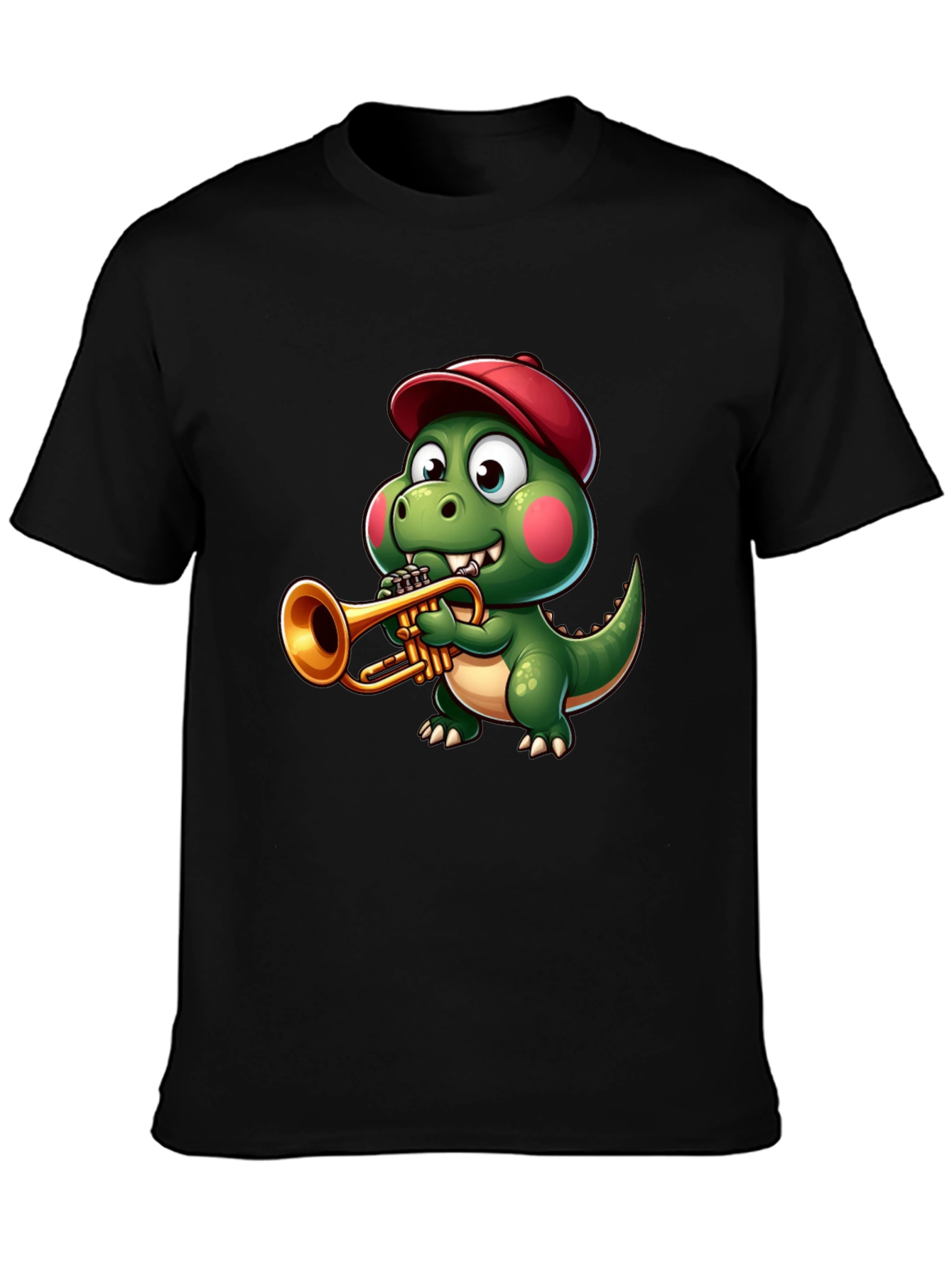 Black Trumpet Dinosaur T-Shirt - Cartoon Music Tee view 3