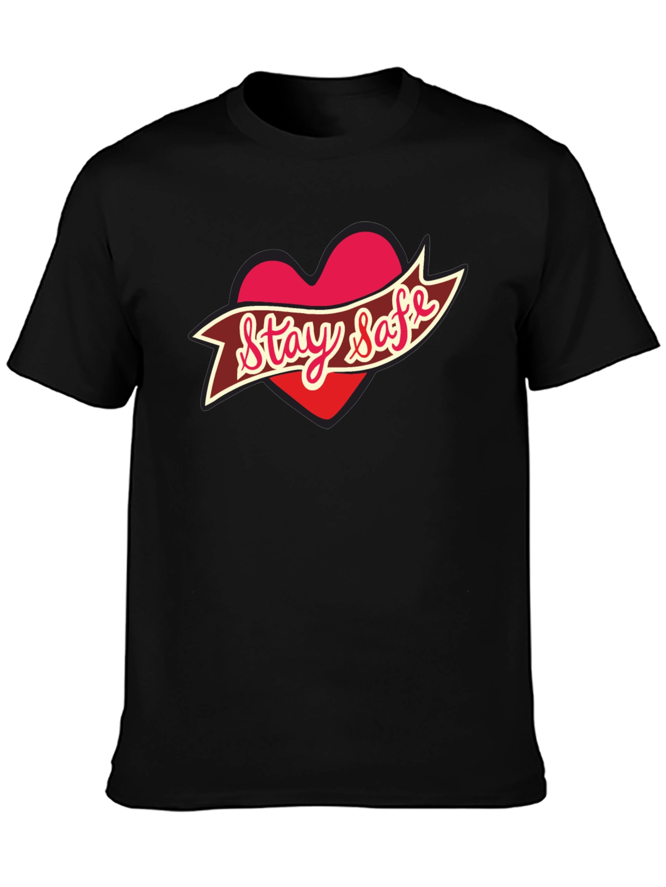 Black Stay Safe Heart T-Shirt - Black view 3