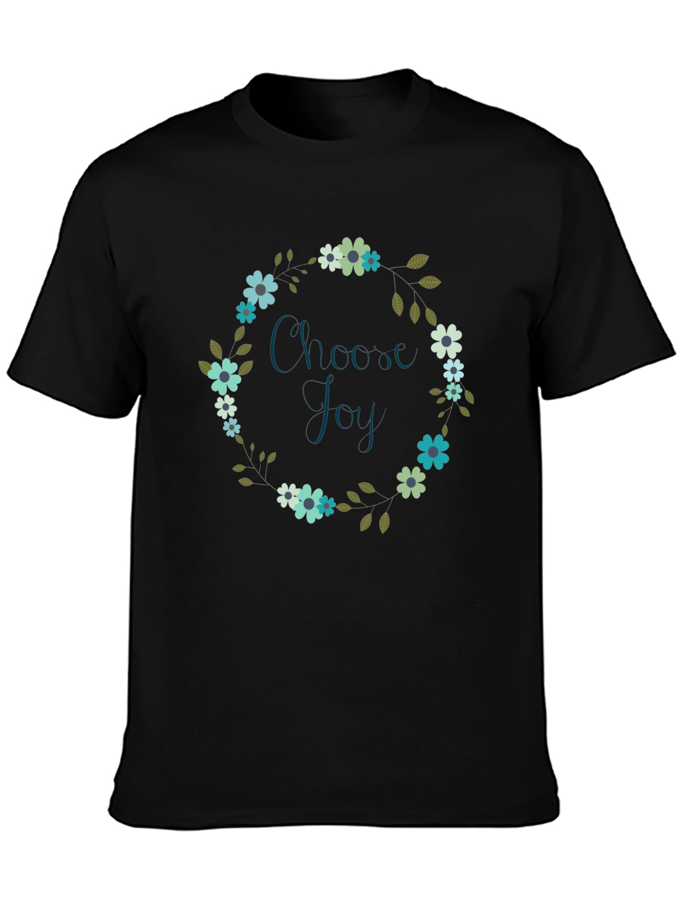 Black Choose Joy Floral Wreath Black T-Shirt view 3