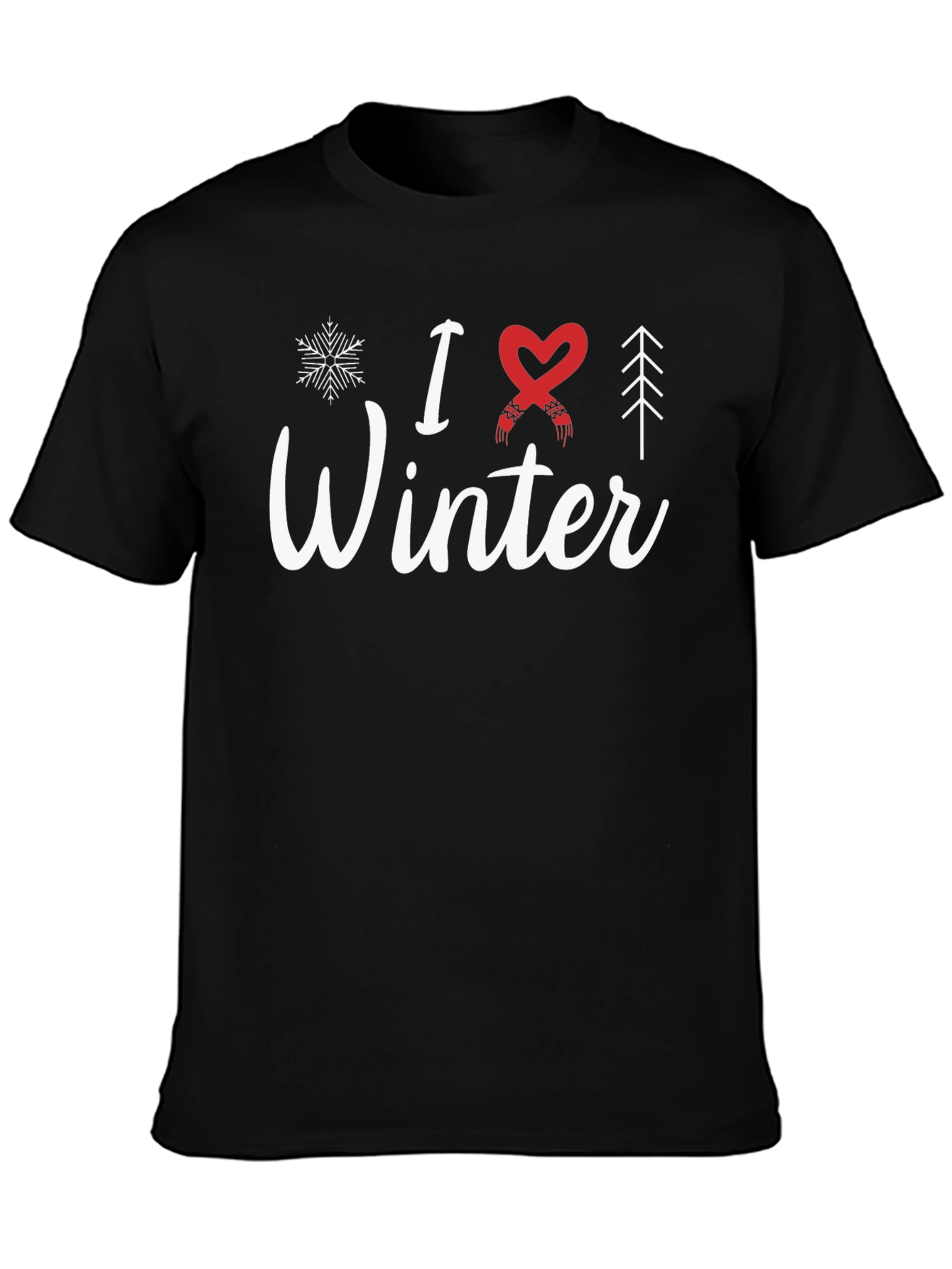 Black I Love Winter Graphic T-Shirt - Holiday Season Apparel view 3