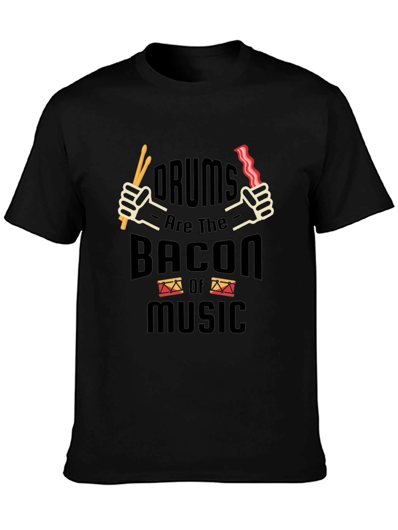 Black Drums Bacon Music T-Shirt Funny Musician Tee view 3
