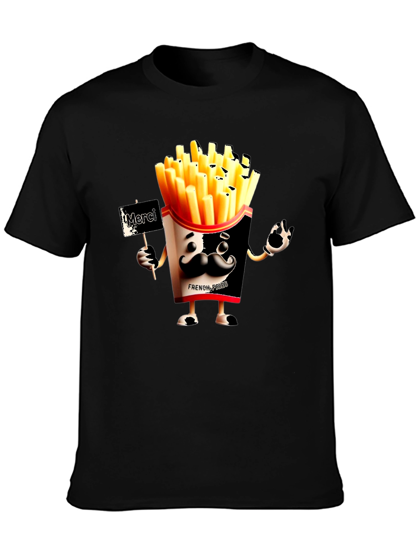Black Novelty French Fries Graphic Black T-Shirt view 3