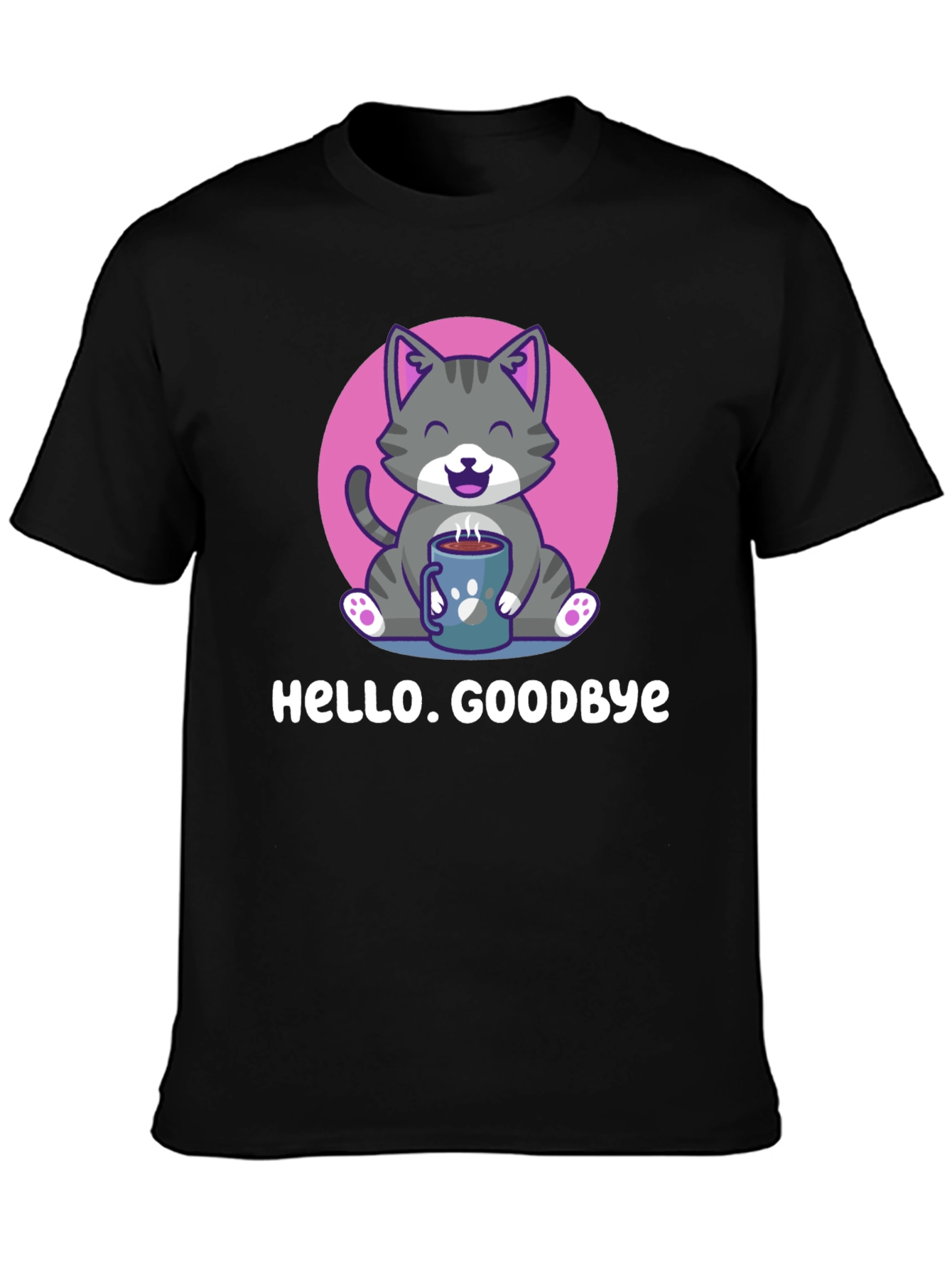Black Cat and Coffee T-Shirt - Hello. Goodbye. view 3
