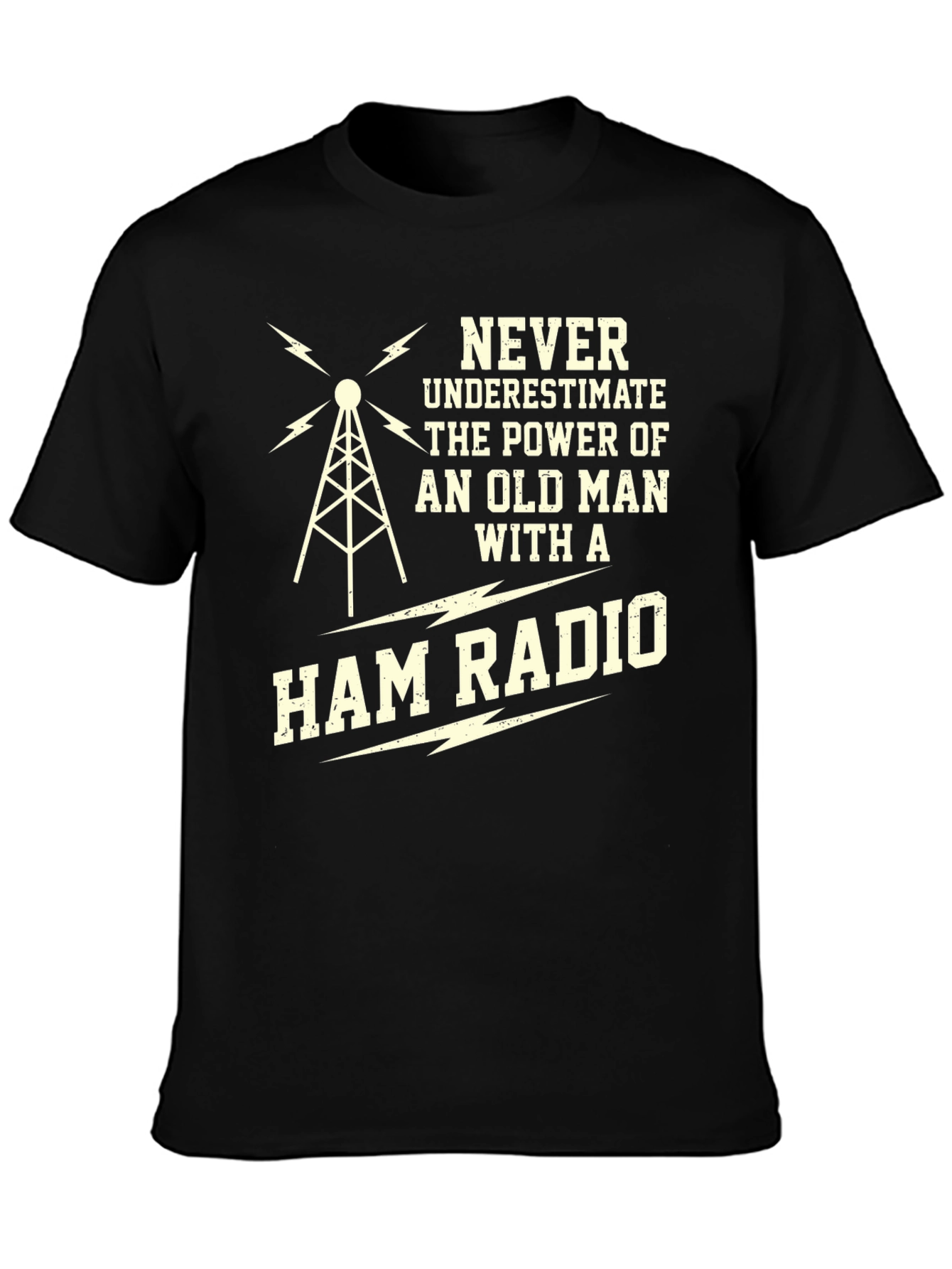 Black Old Man Ham Radio Black T-Shirt view 3