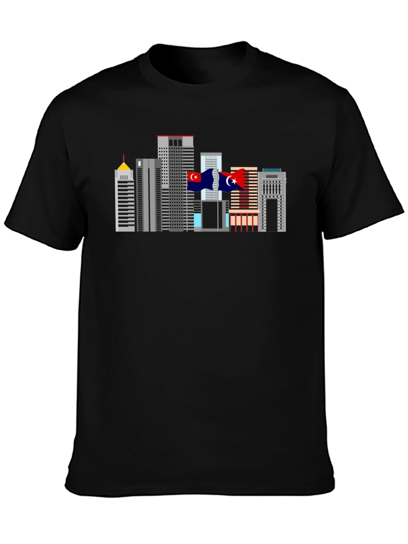 Black City Skyline Graphic Tee - Black Cotton T-Shirt view 3