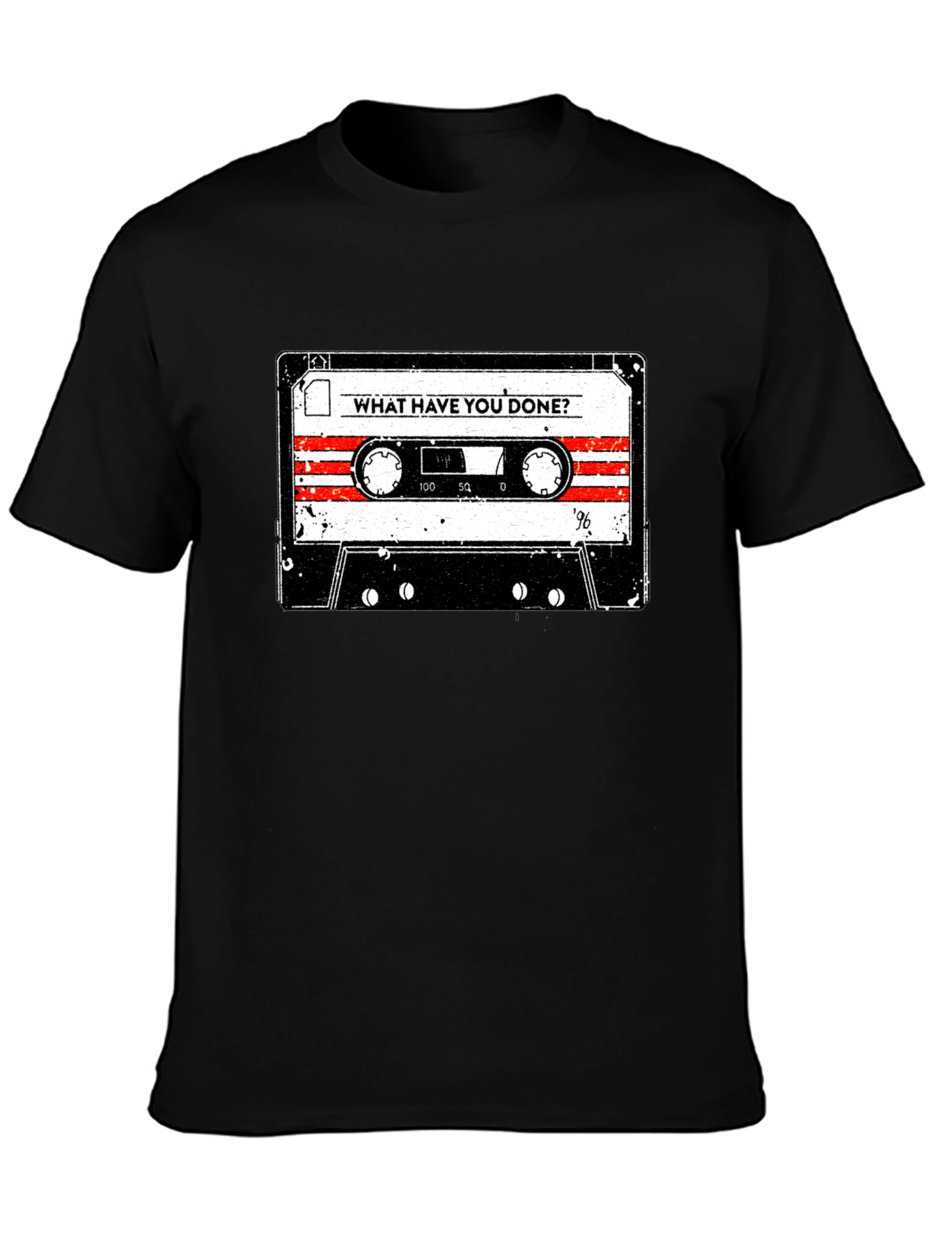 Black Vintage Cassette Tape Graphic Tee - "What Have You Done?" view 3