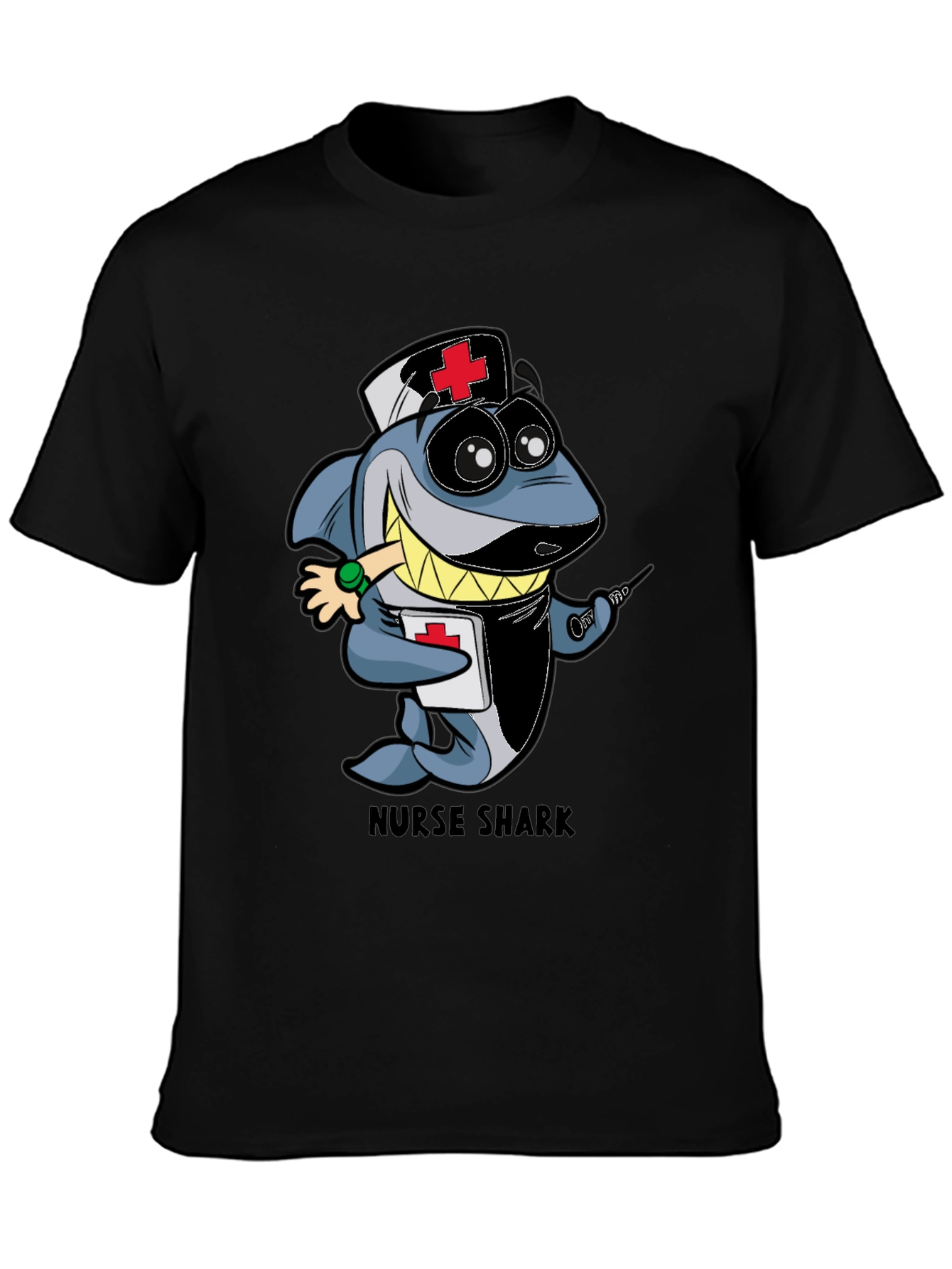 Black Nurse Shark Cartoon Graphic T-Shirt view 3