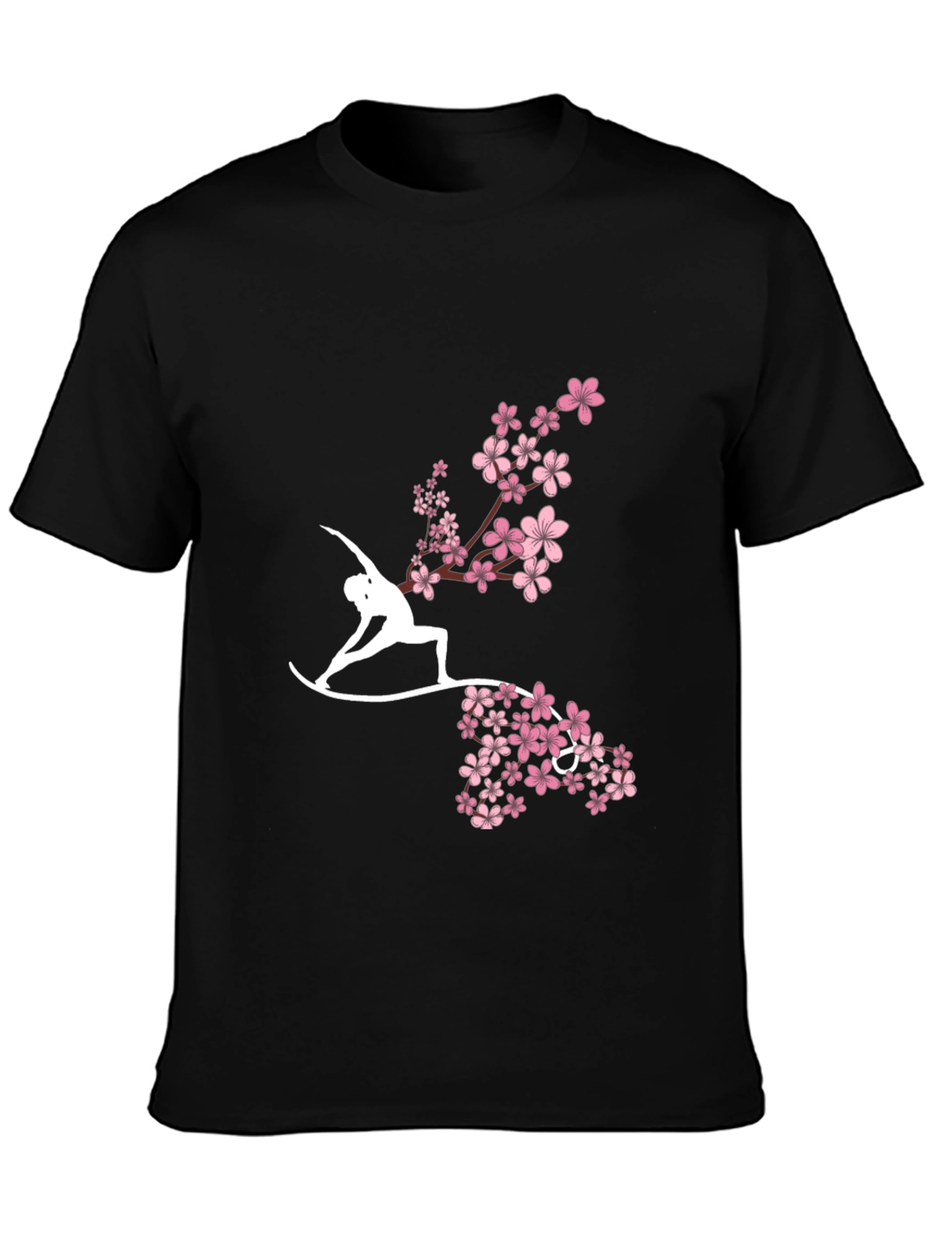 Black Yoga & Cherry Blossom Graphic Tee - Black view 3
