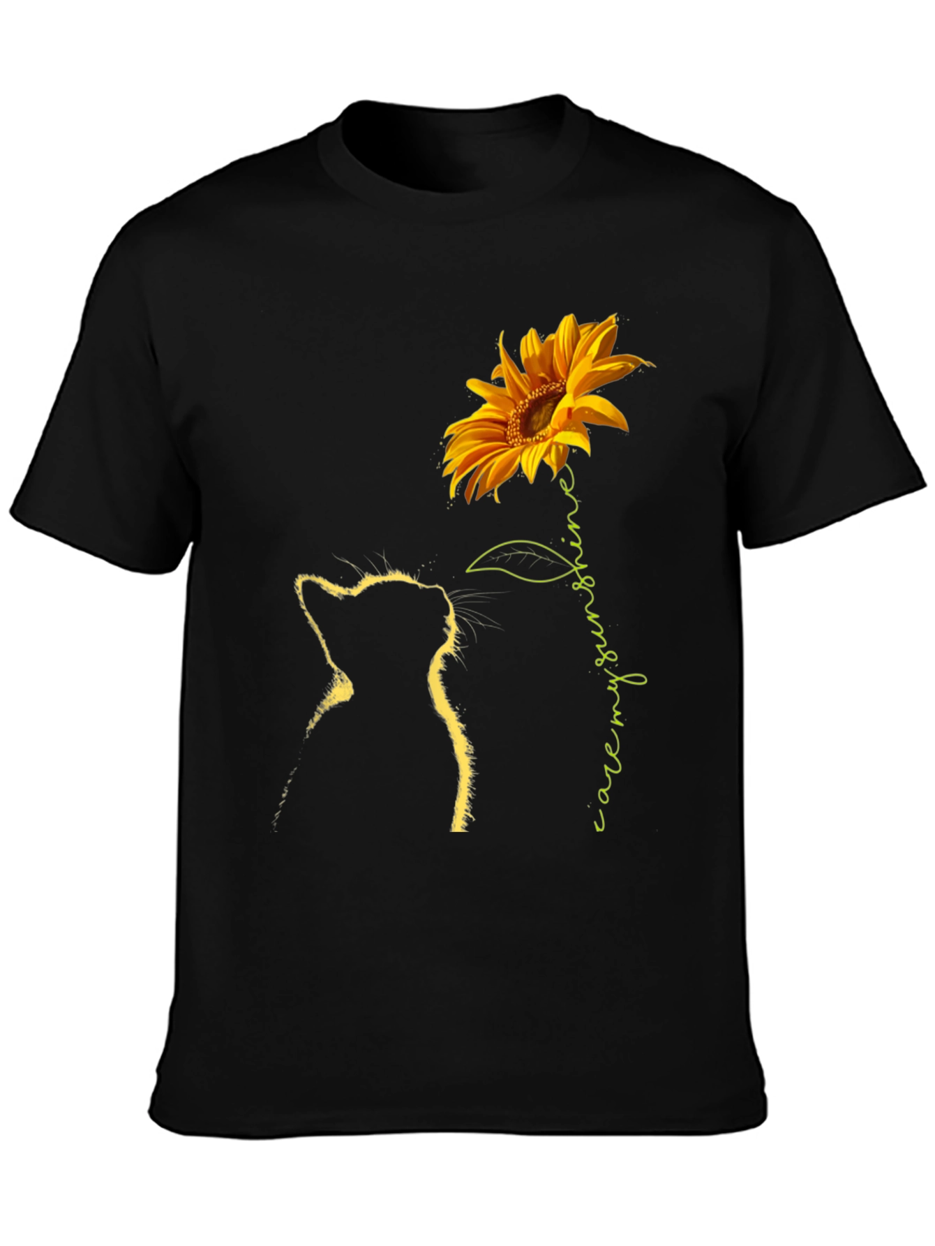 Black Sunflower Cat Graphic Tee - Black T-Shirt view 3