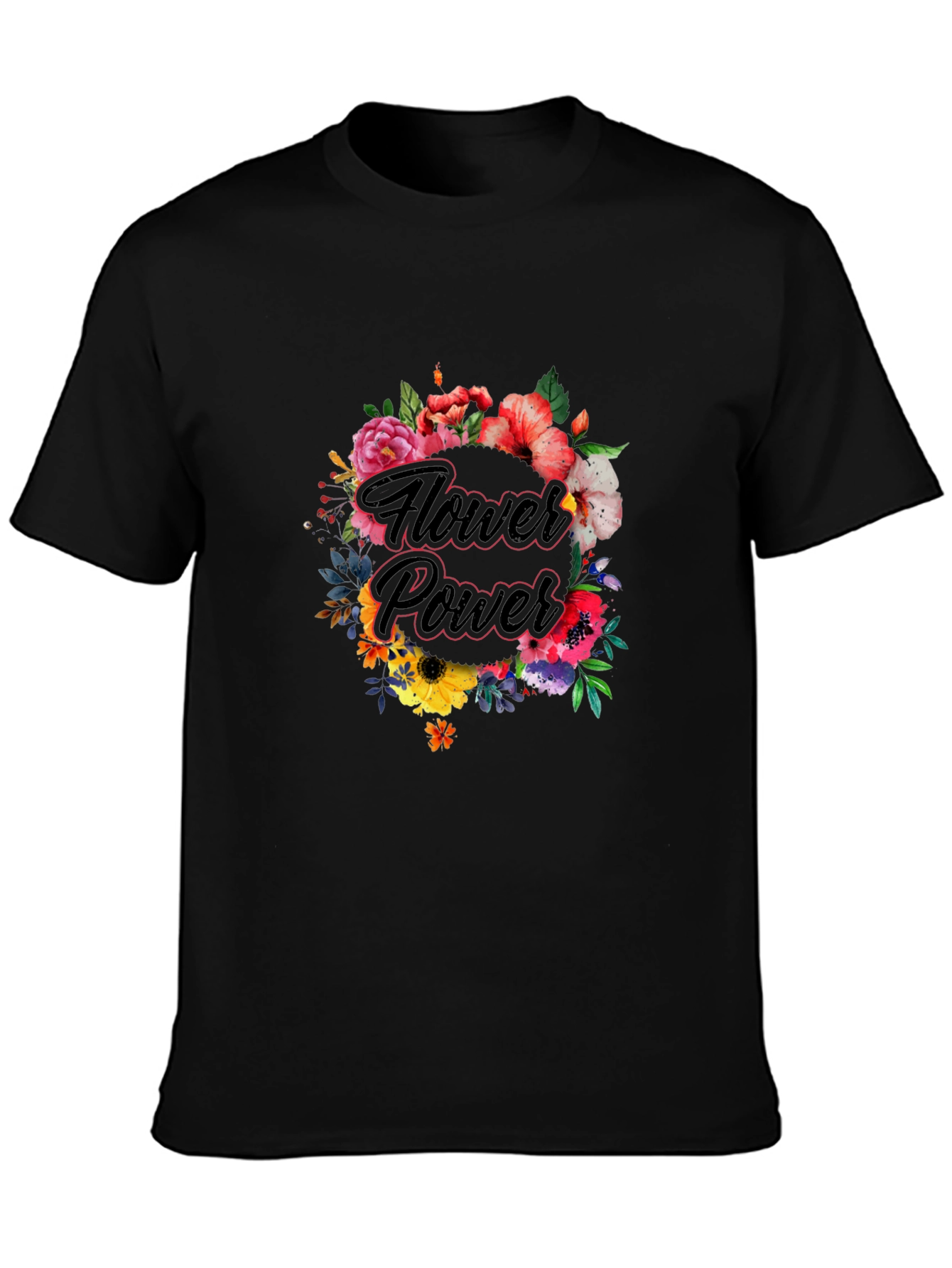 Black Flower Power Graphic Tee - Black Cotton T-Shirt view 3