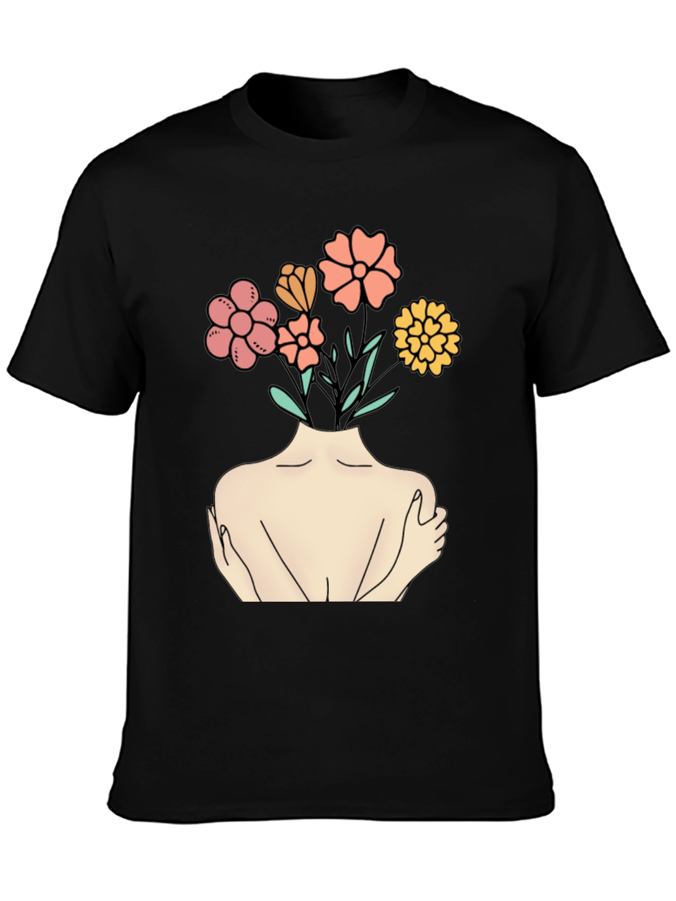Black Floral Head Black Tee - Self Love Graphic Shirt view 3