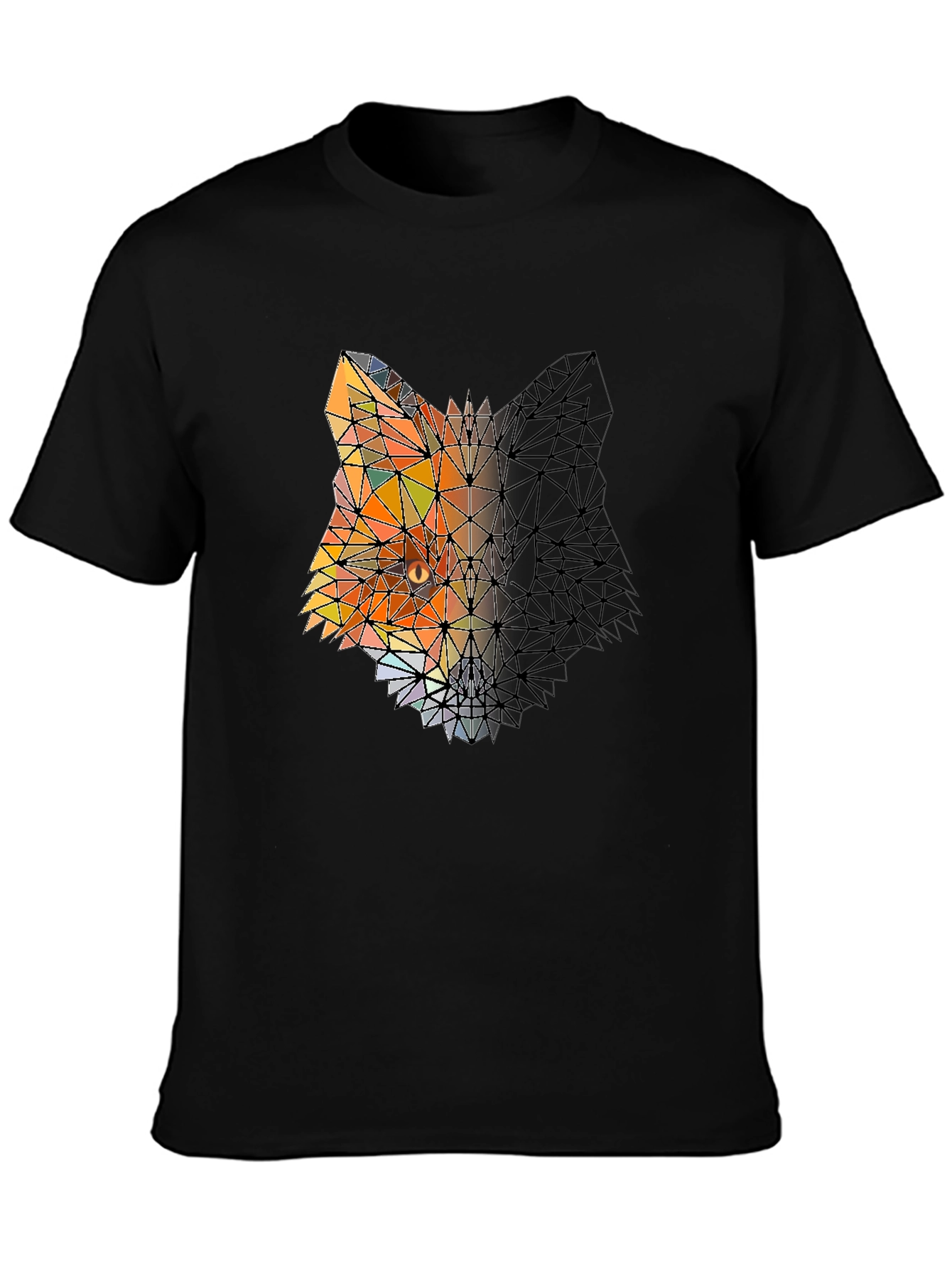 Black Geometric Fox Graphic Black T-Shirt view 3