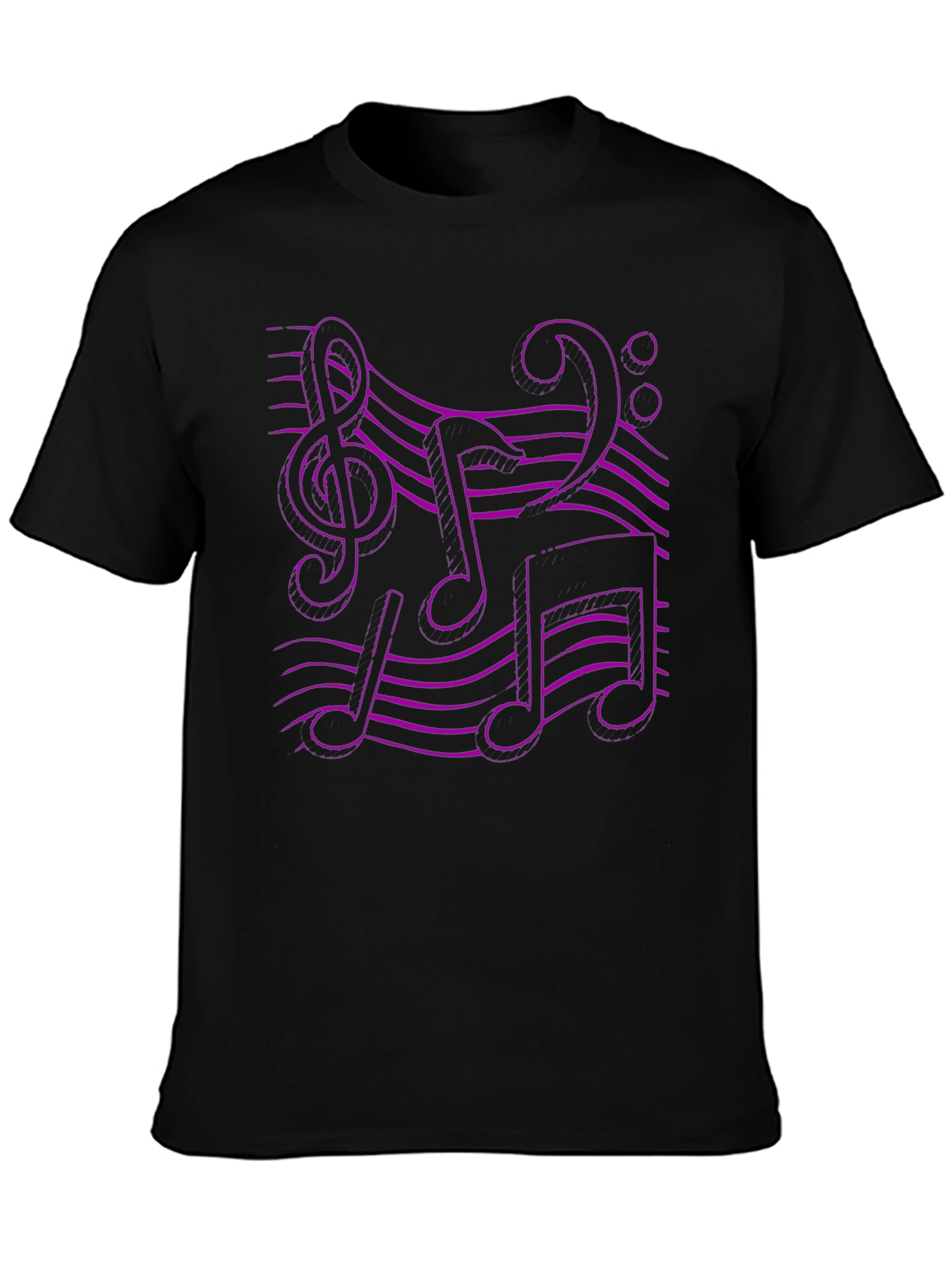 Black Music Note Graphic Tee - Black Cotton T-Shirt view 3