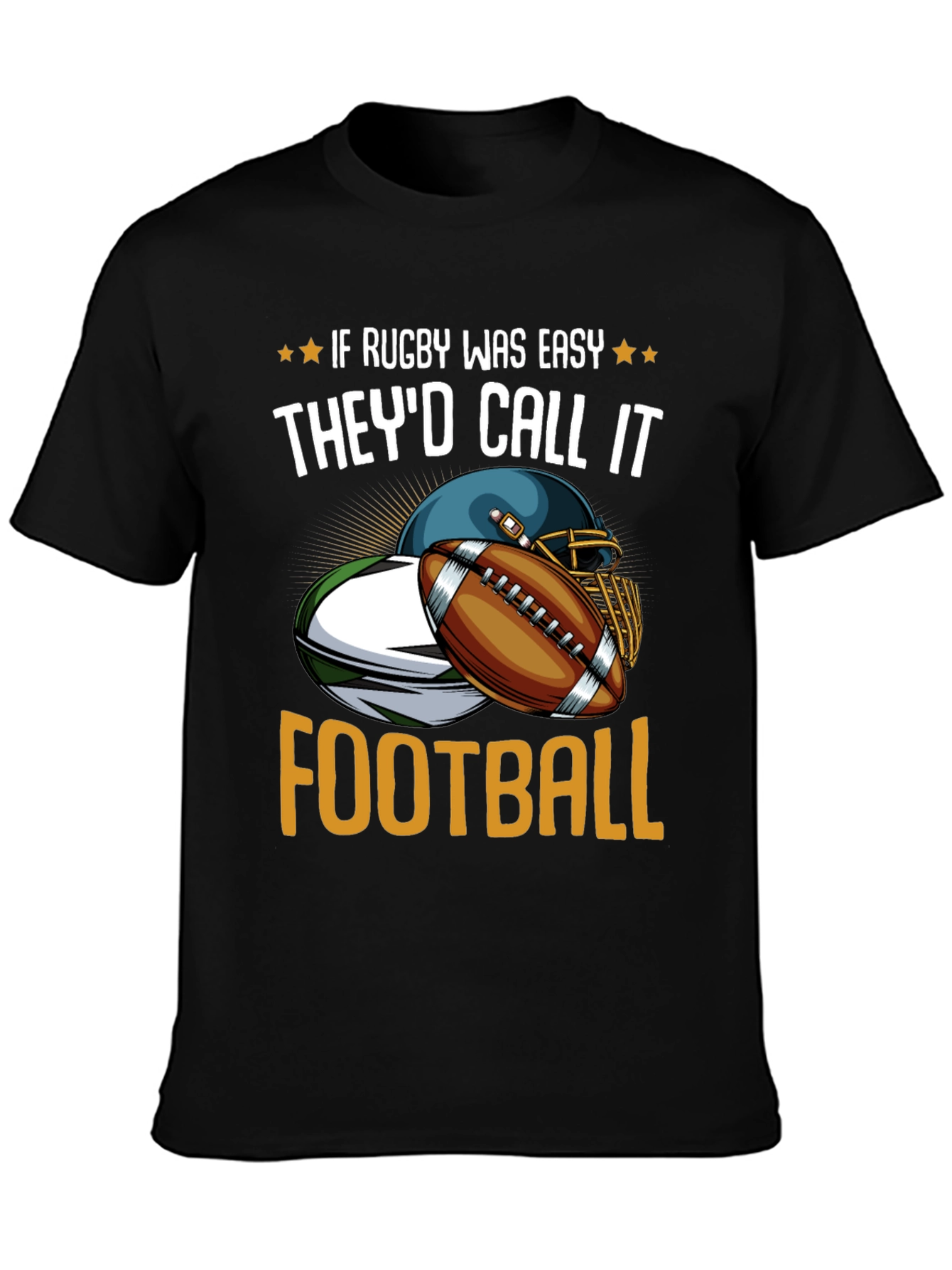 Black Rugby vs Football Graphic T-Shirt view 3