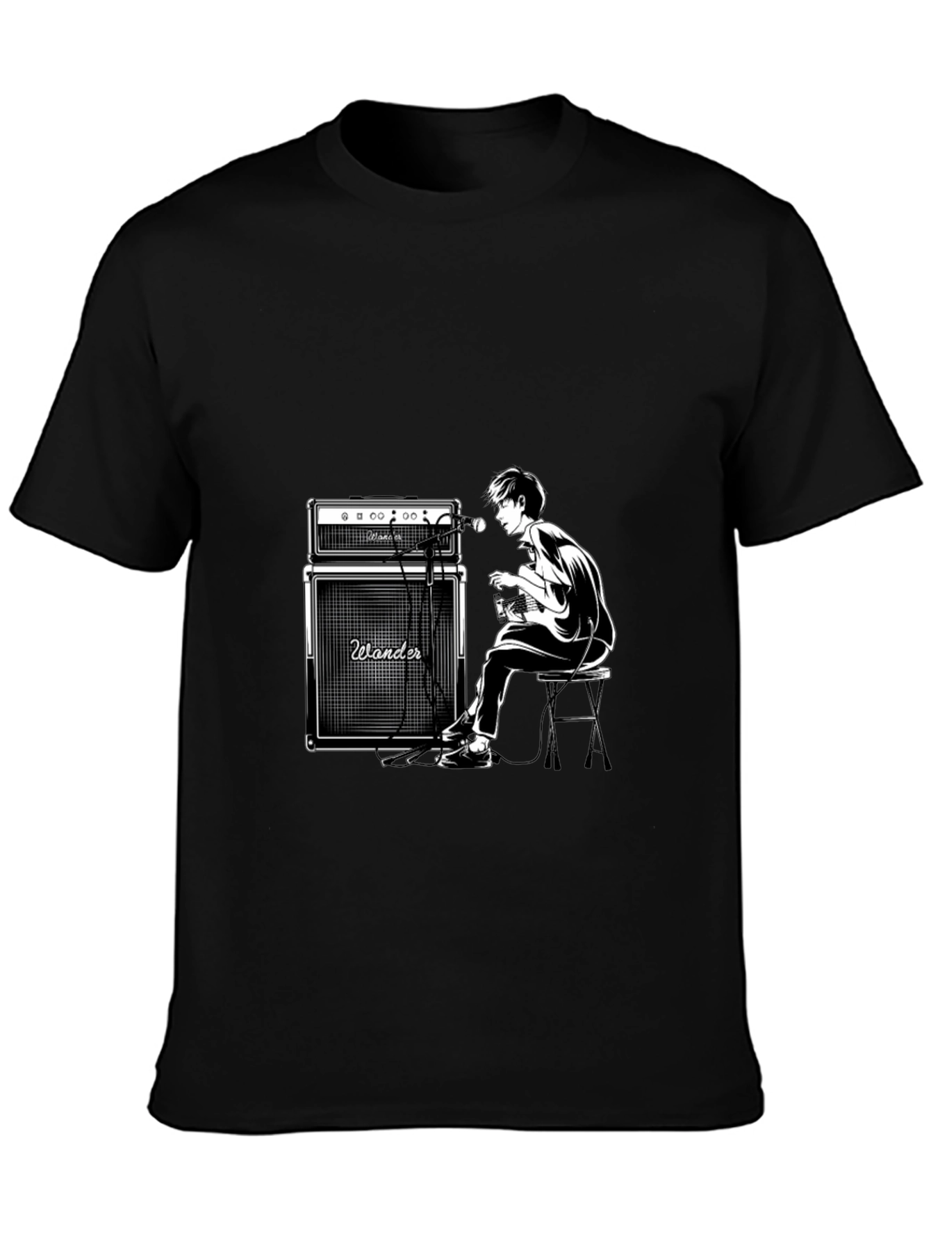 Black Wander Guitarist Graphic Tee - Black Unisex T-Shirt view 3
