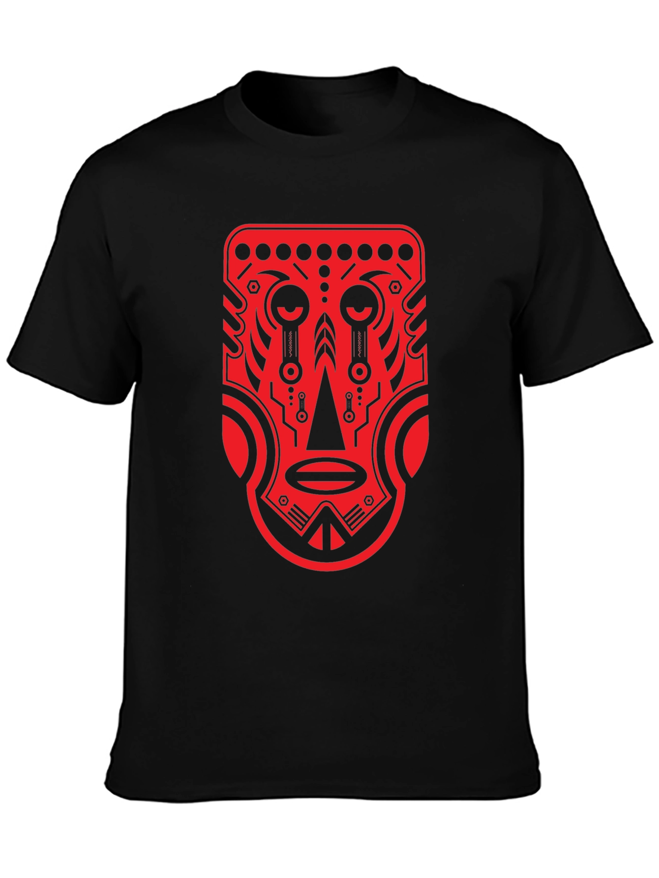 Black Tribal Mask Graphic Tee - Bold Red Design view 3