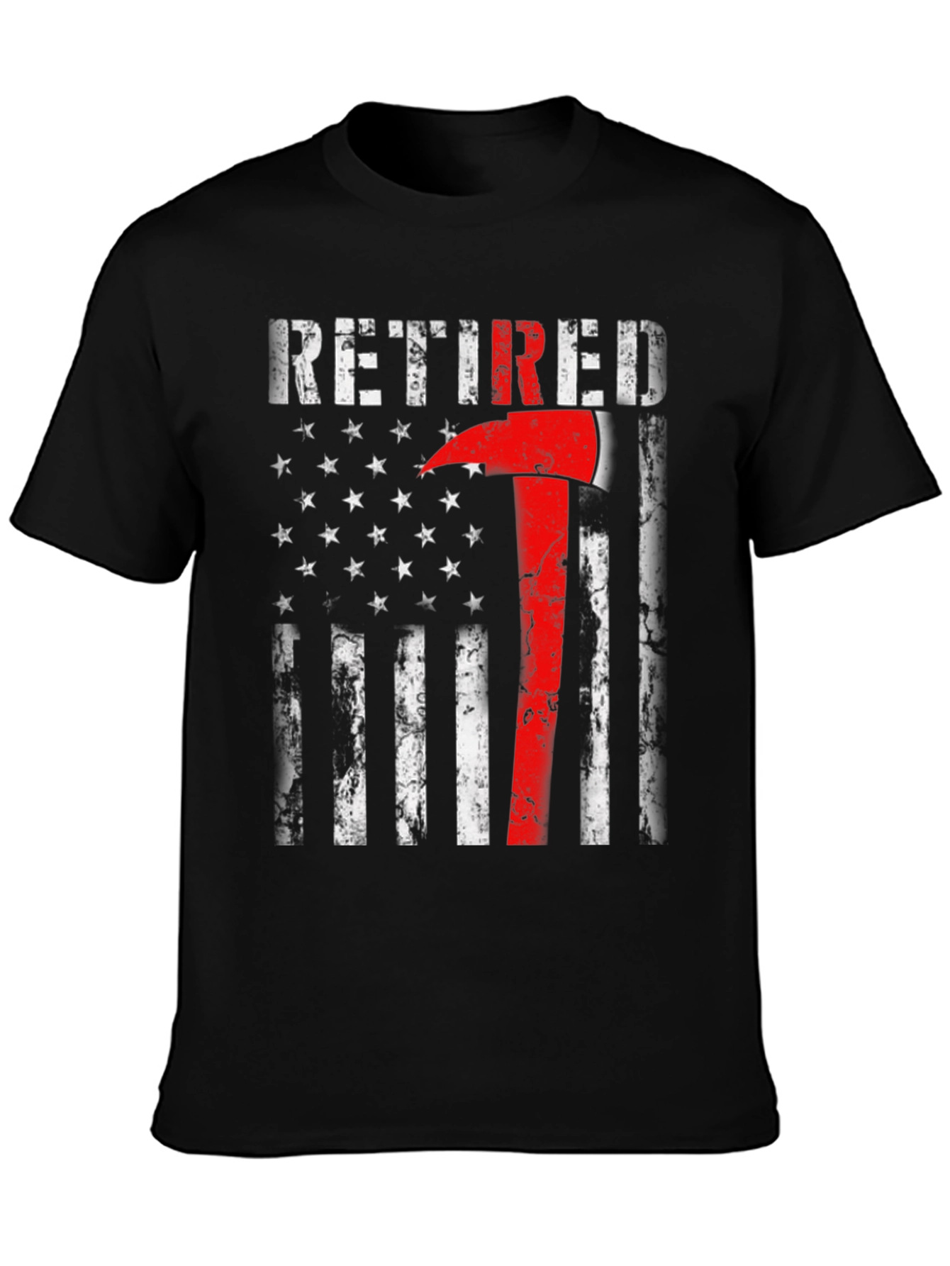 Black Retired Firefighter Axe American Flag T-Shirt view 3