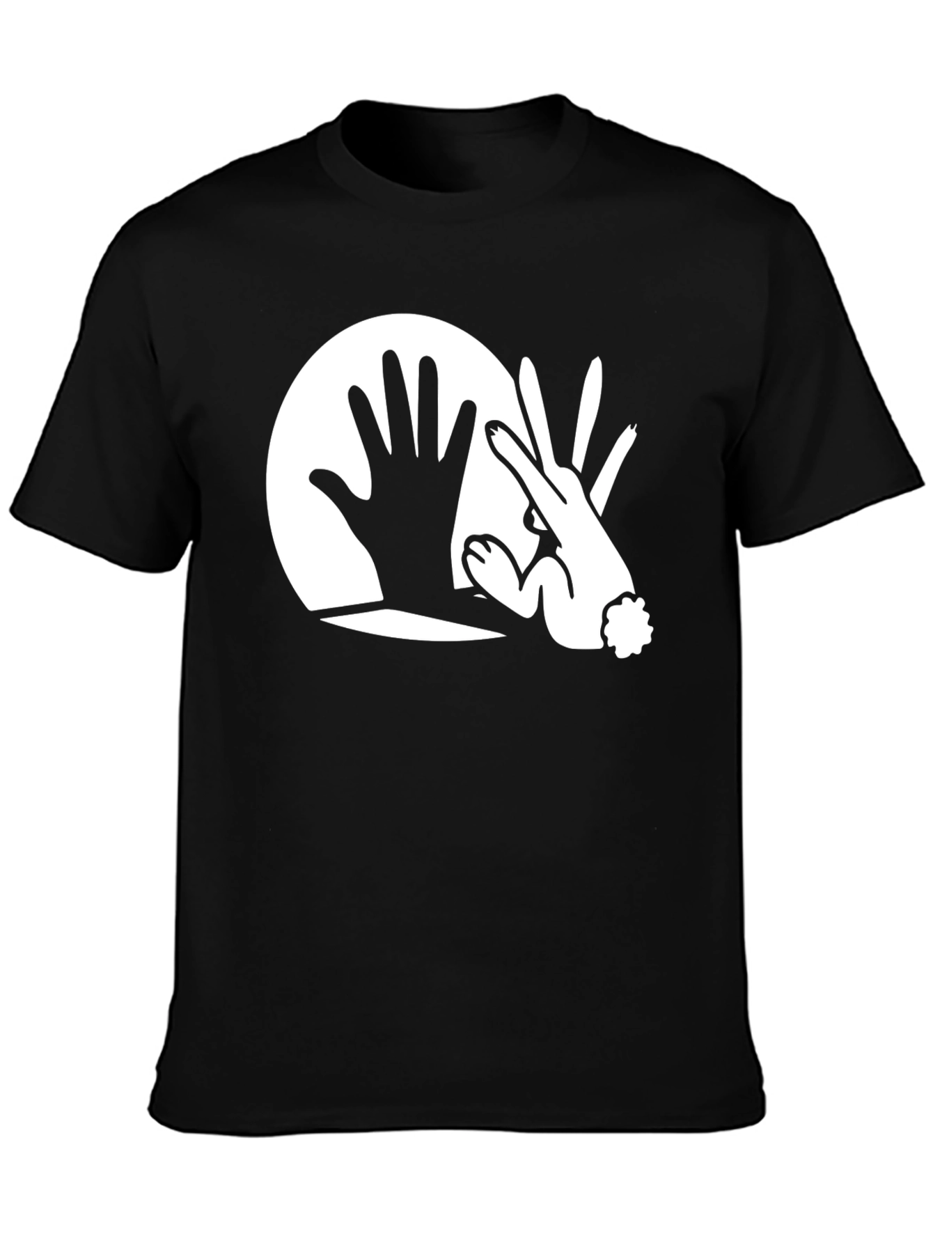 Black Hand Rabbit Shadow Graphic Black T-Shirt view 3