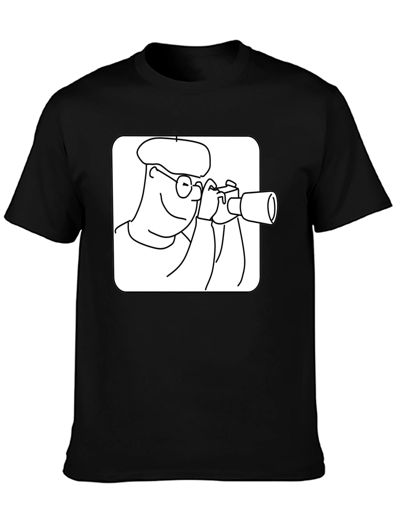 Black Black T-Shirt with Cartoon Photographer Design view 3