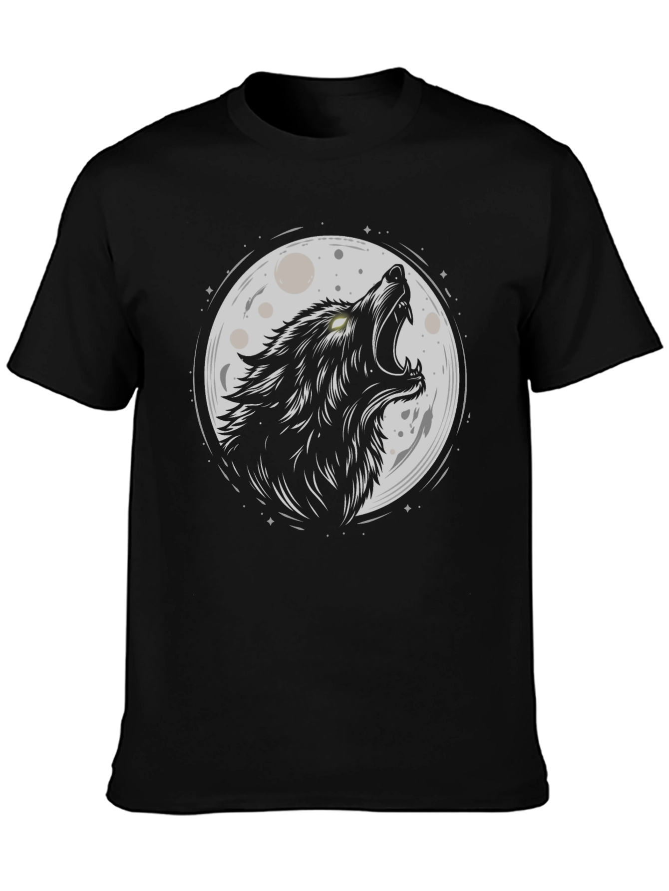 Black Wolf Moon Graphic Tee - Black Cotton Blend view 3