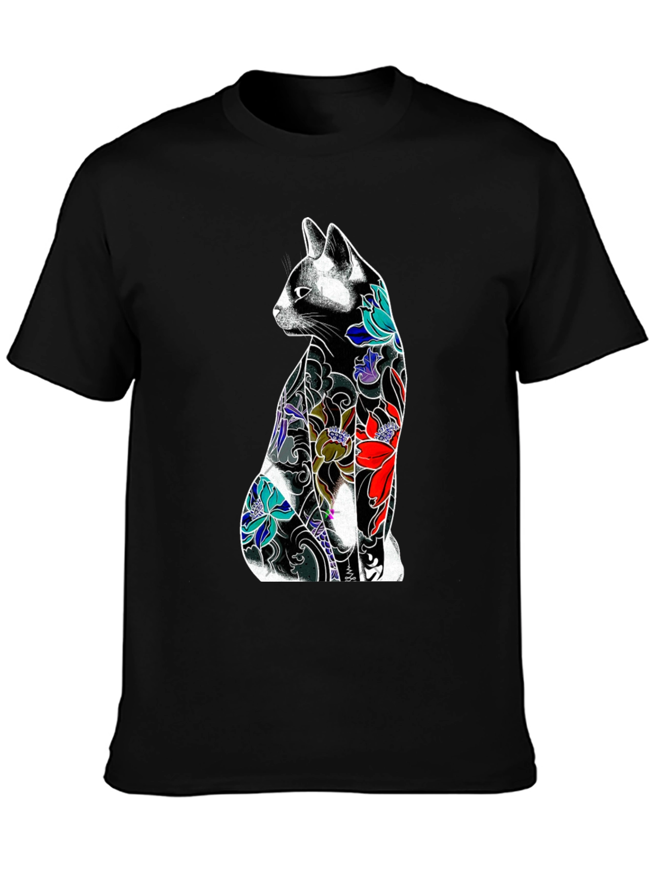 Black Tattoo Cat Graphic Tee - Unique Style view 3