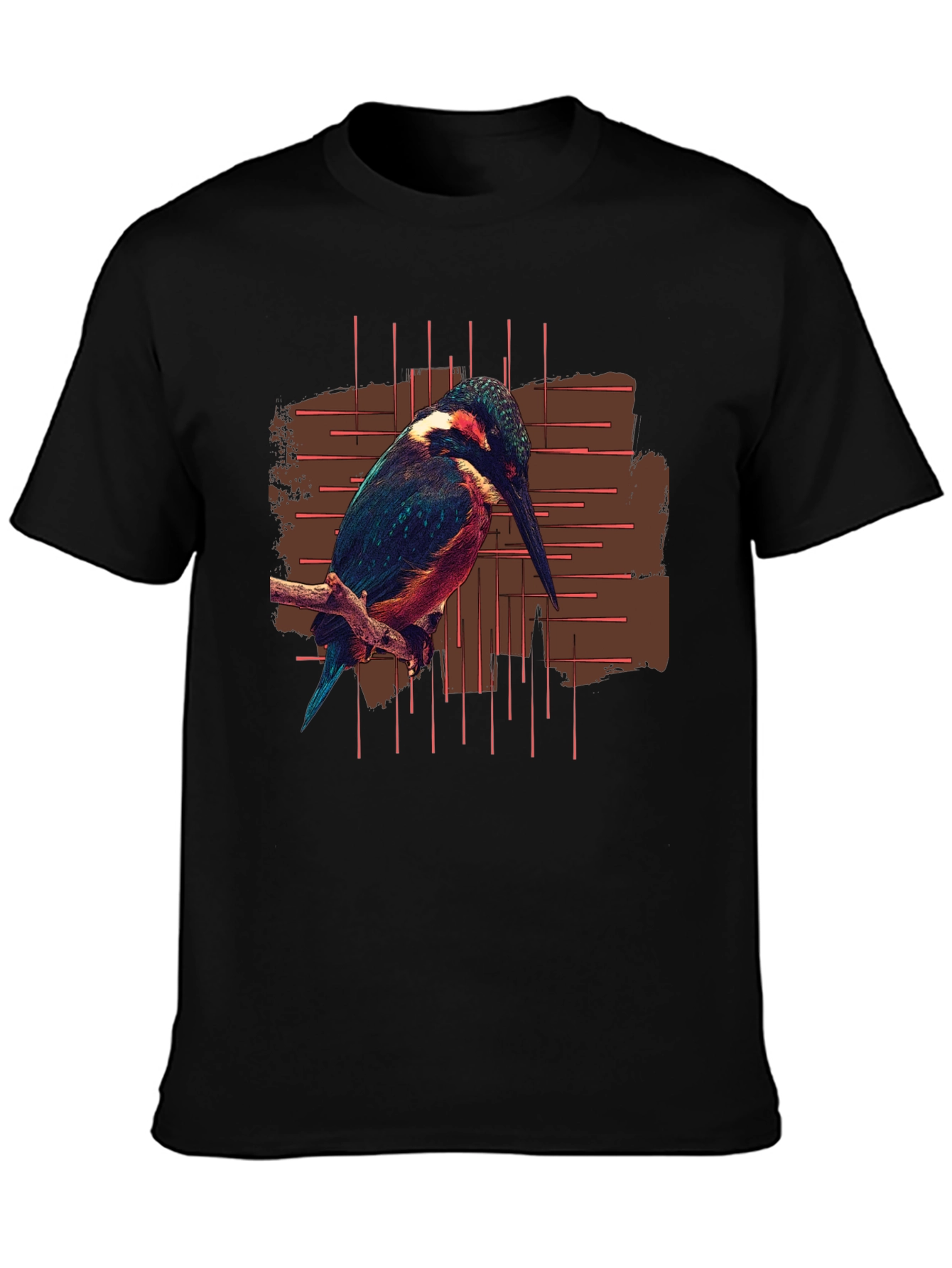 Black Kingfisher Bird Graphic Print Black T-Shirt view 3