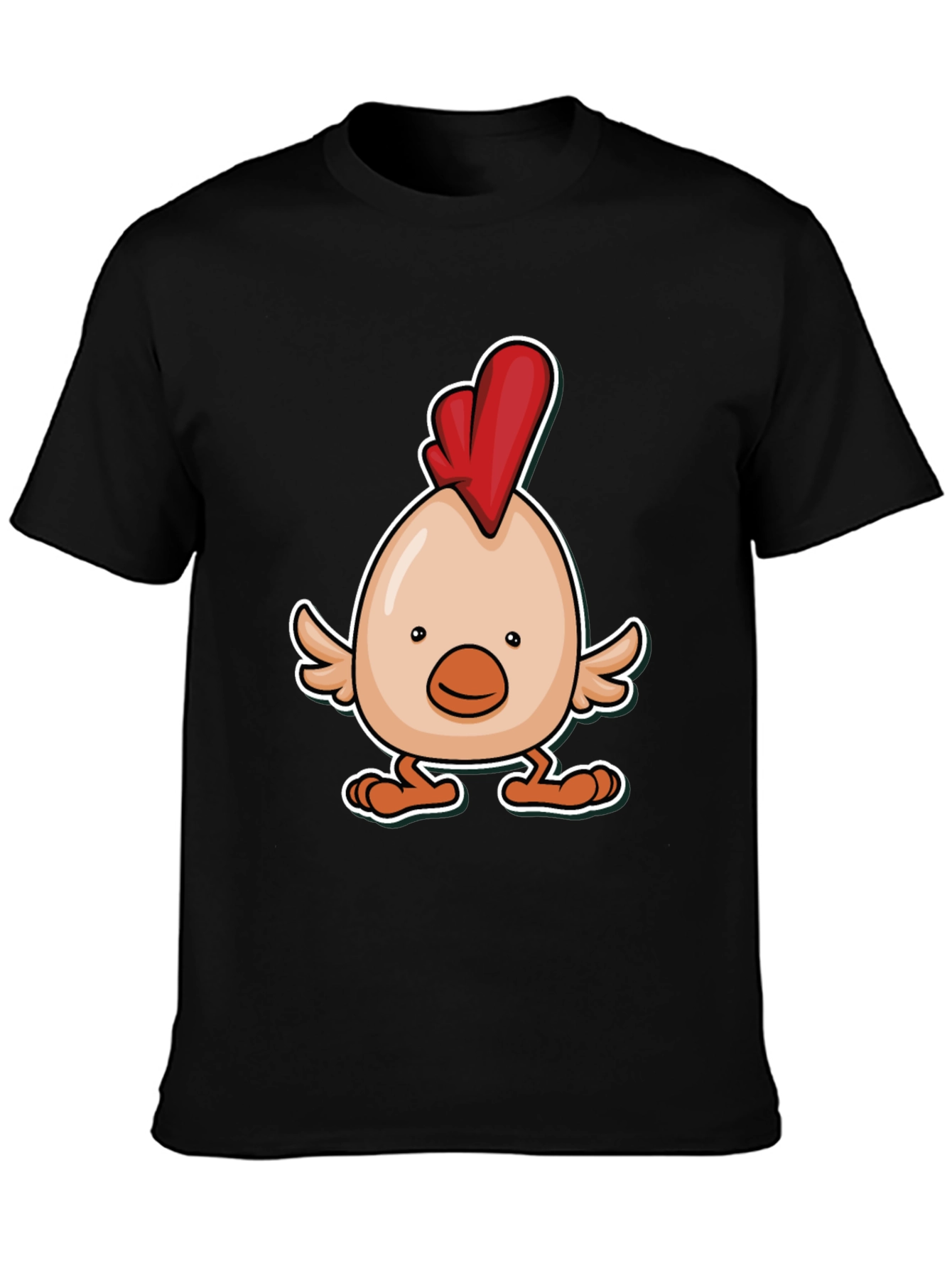 Black Cartoon Chicken Graphic Tee - Black Cotton Blend view 3