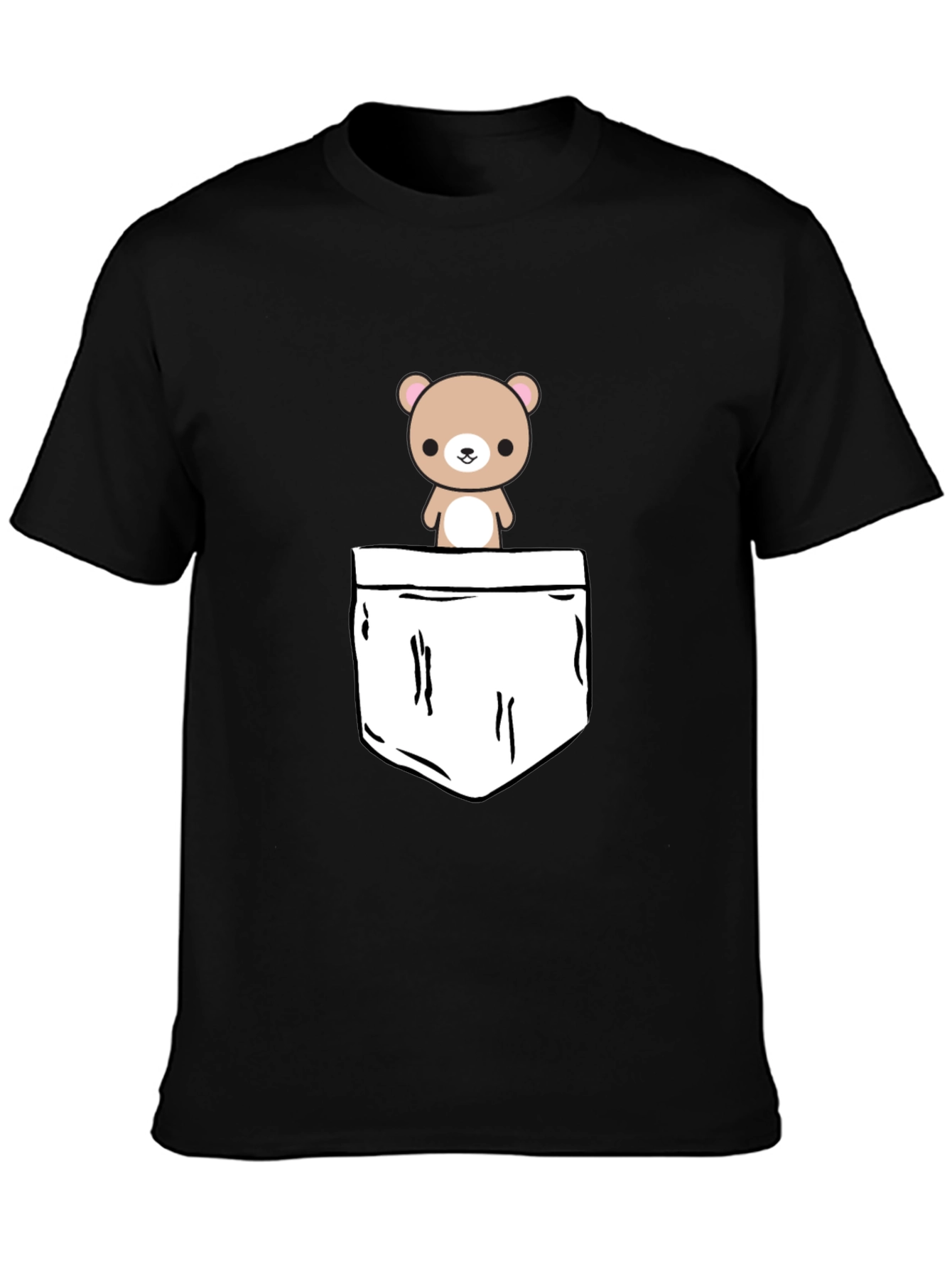 Black Cute Bear Pocket Graphic T-Shirt view 3