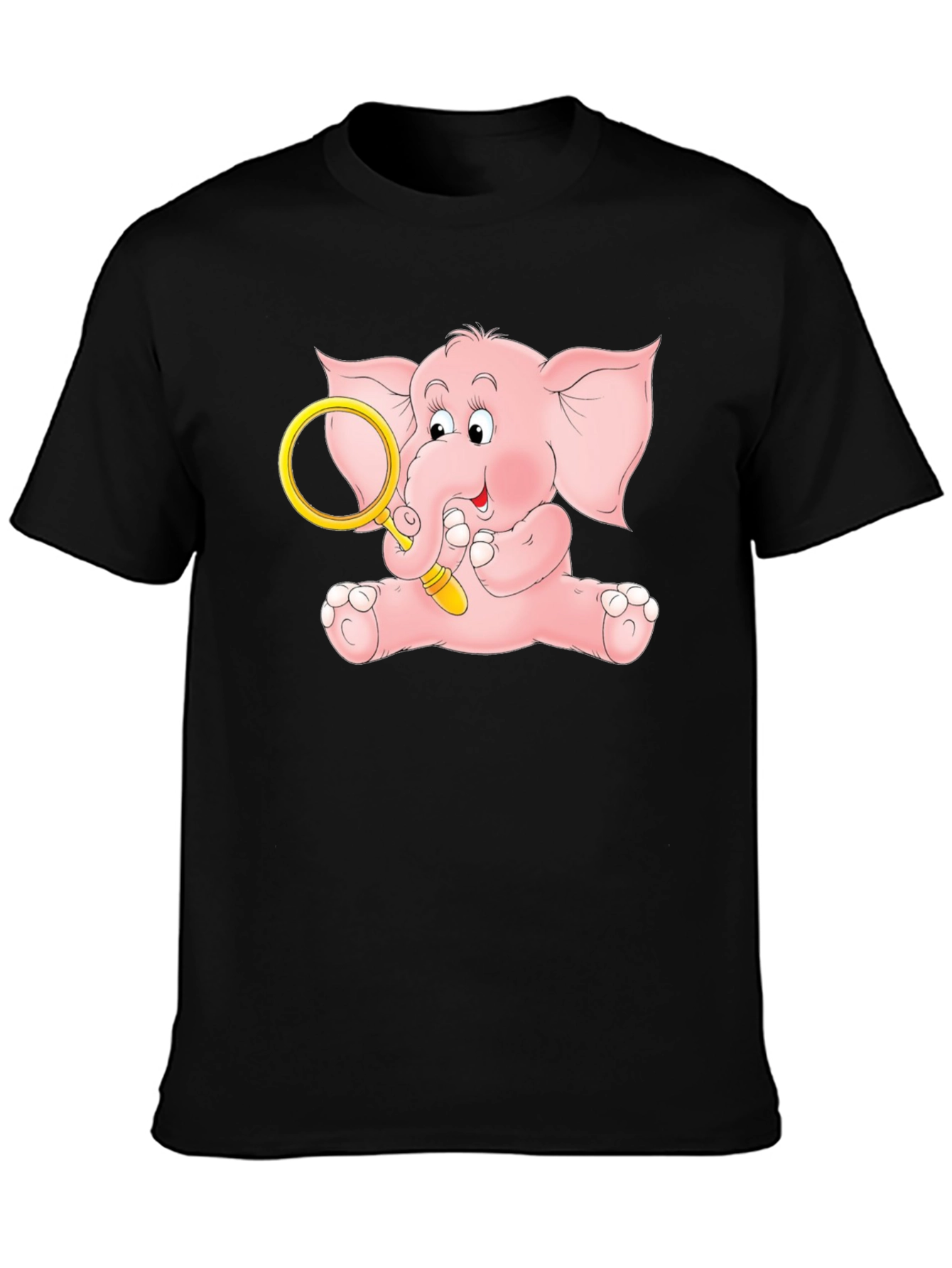 Black Cute Elephant Graphic Tee - Black Cotton Shirt view 3