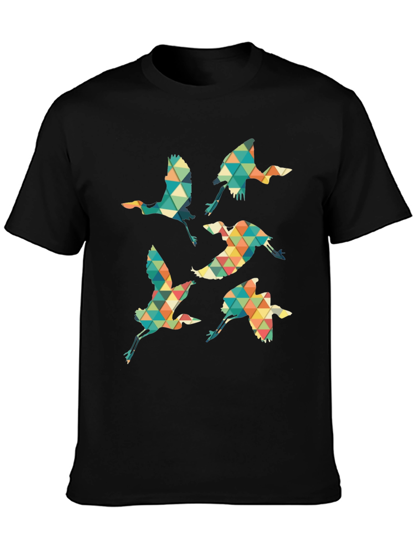 Black Geometric Crane Print Black T-Shirt view 3