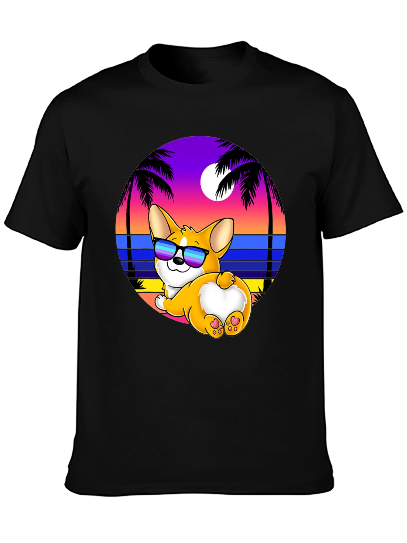 Black Corgi Beach T-Shirt view 3