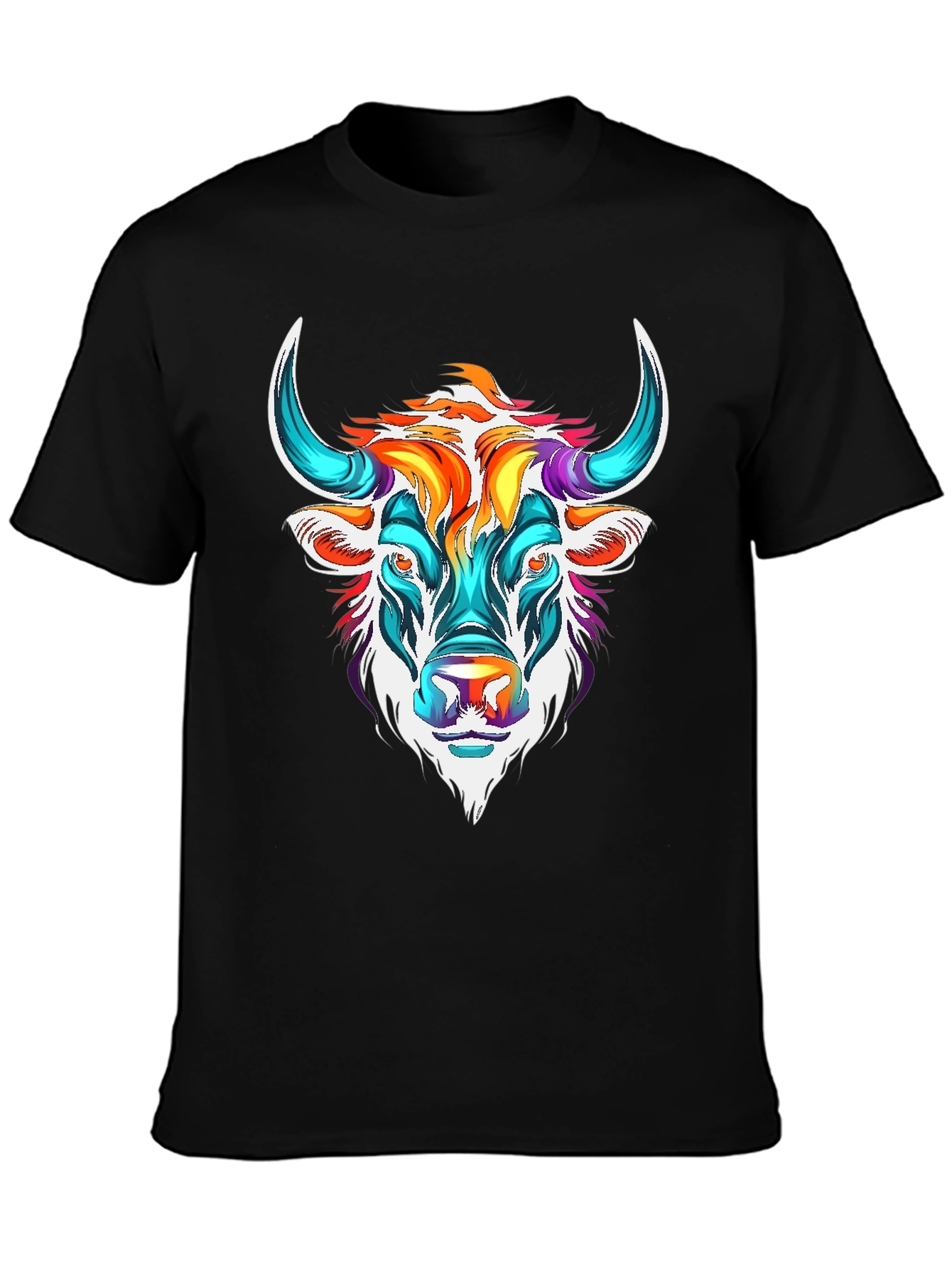 Black Colorful Bull Graphic Tee - Unisex T-Shirt view 3