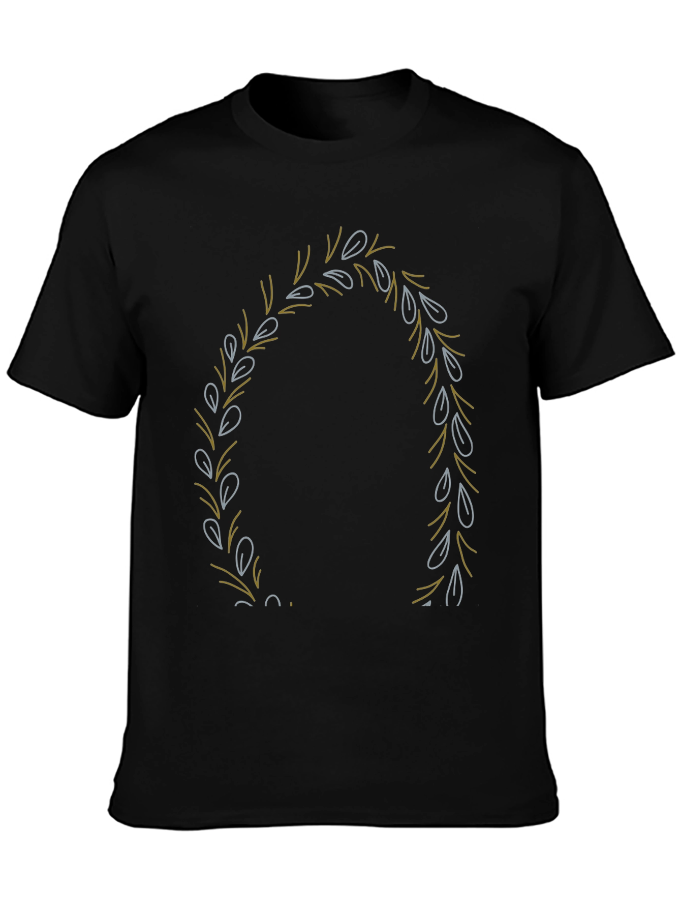 Black Men's Black T-Shirt with Leaf Wreath Design view 3