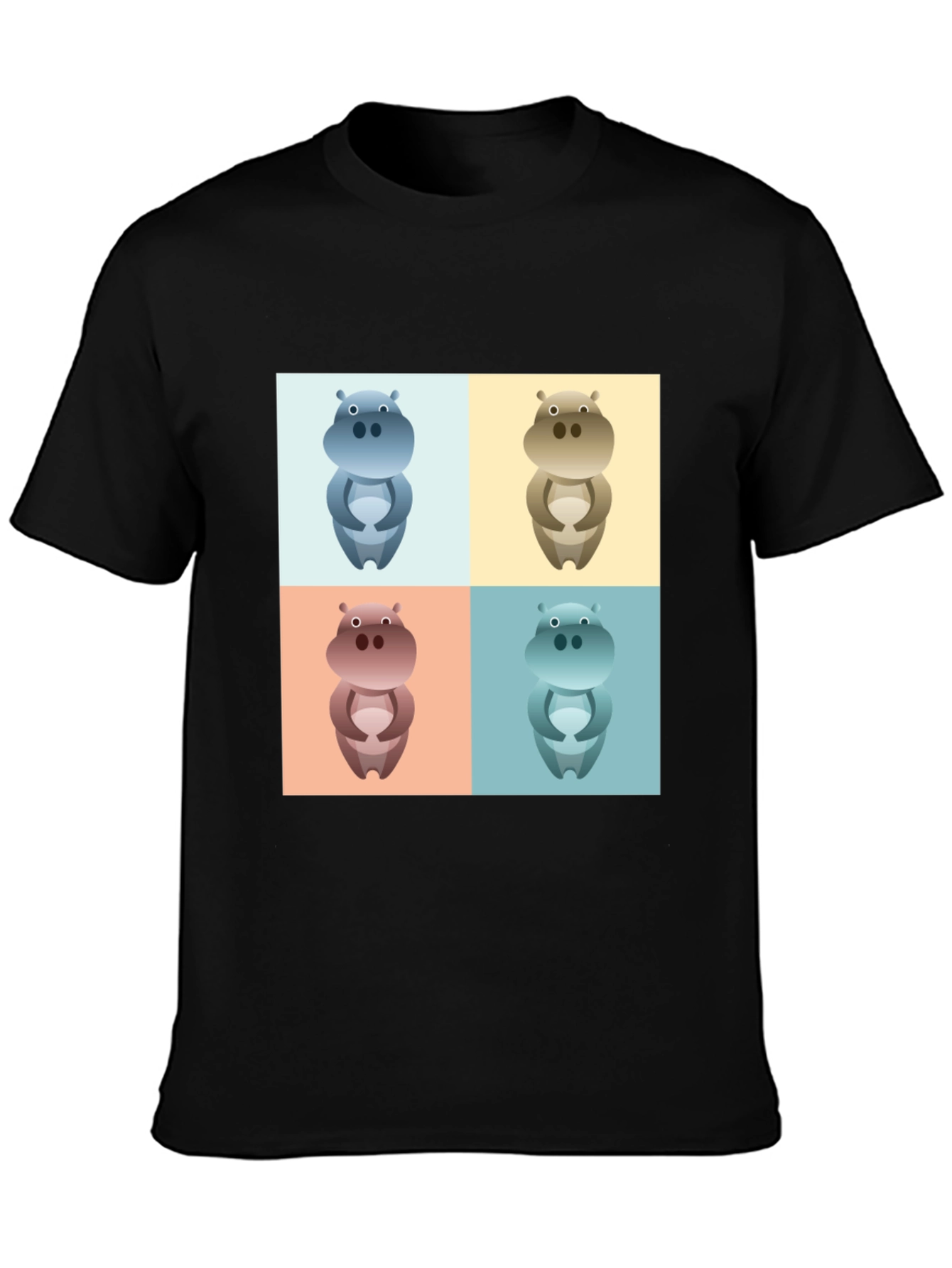 Black Hippo Pop Art Graphic Tee - Black Cotton T-Shirt view 3