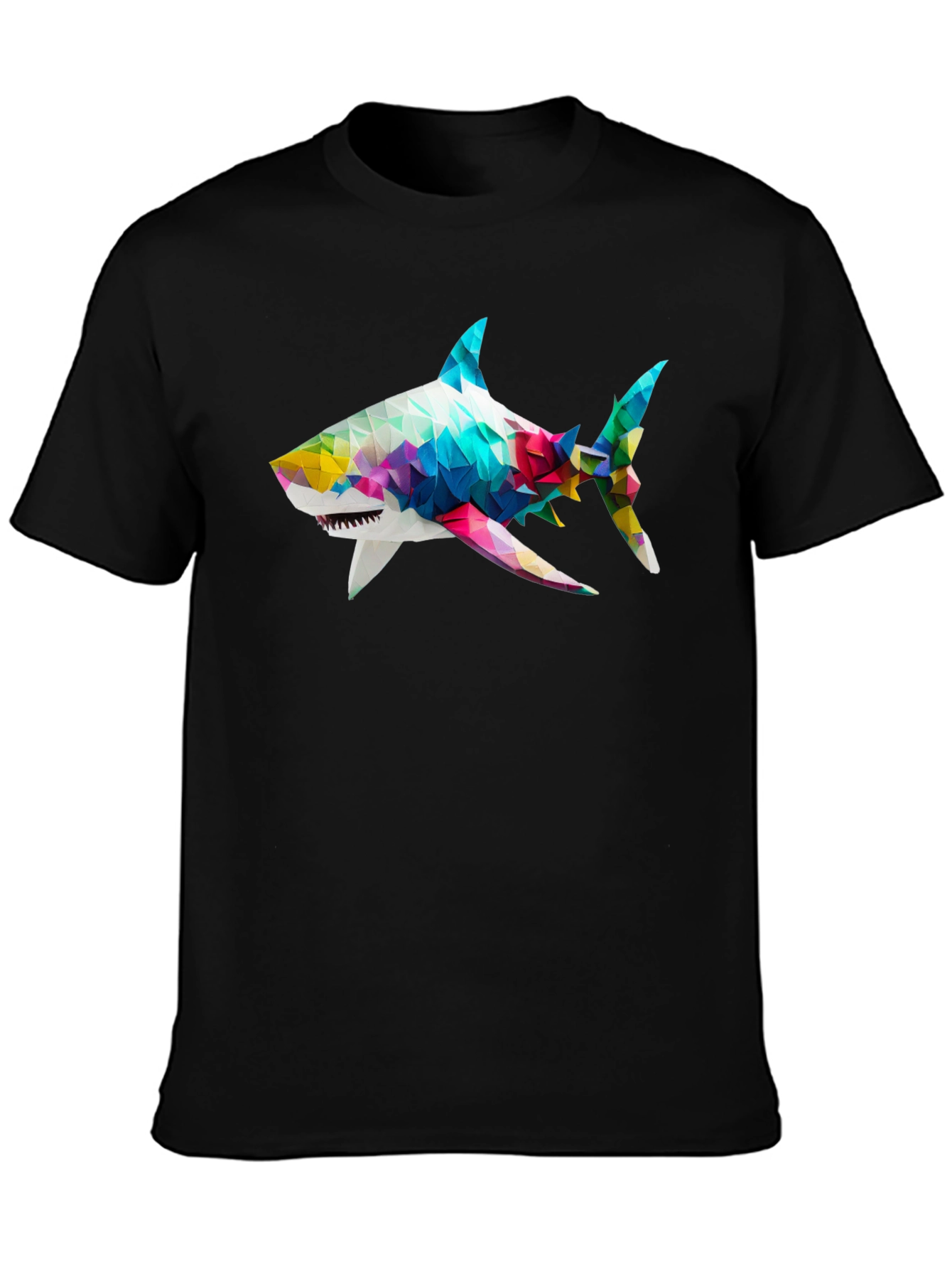 Black Geometric Shark Graphic Tee - Black Cotton Blend view 3