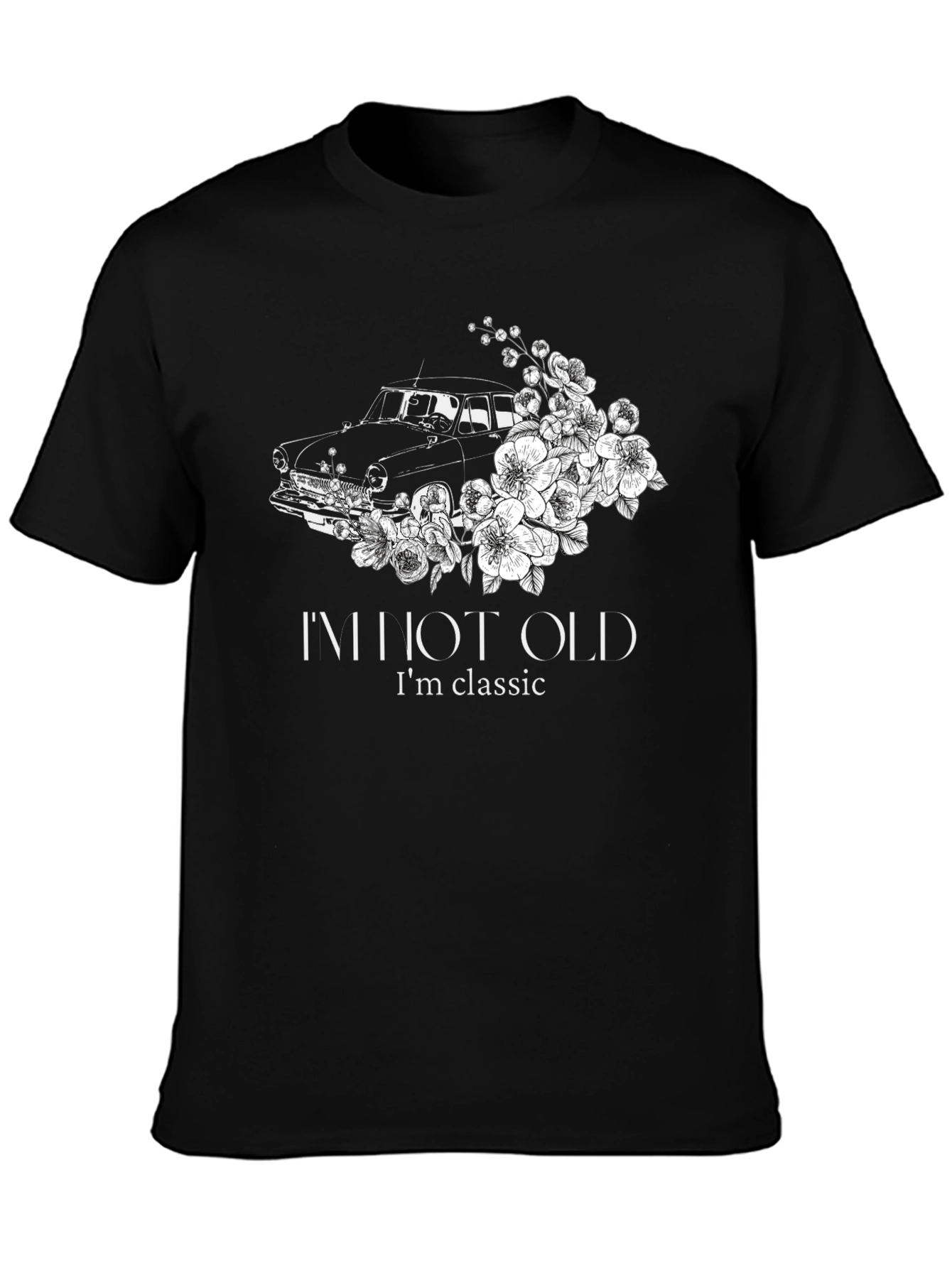 Black Classic Car Floral Tee - I'm Not Old, I'm Classic view 3