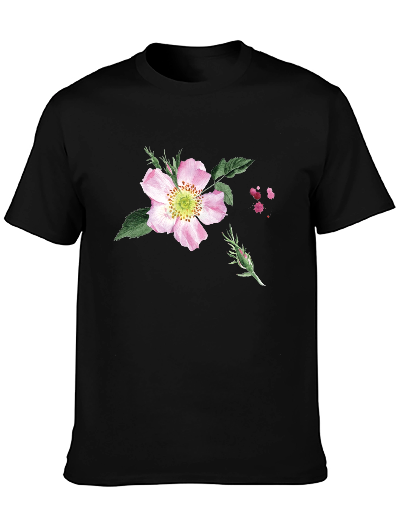 Black Floral Print Black T-Shirt - Botanical Style view 3