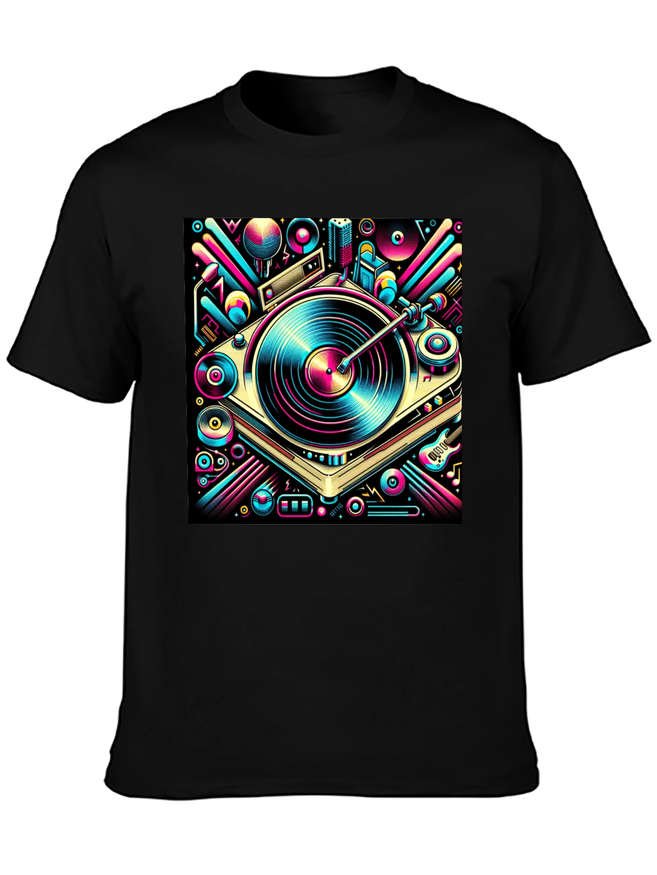 Black Retro Turntable Graphic Tee view 3